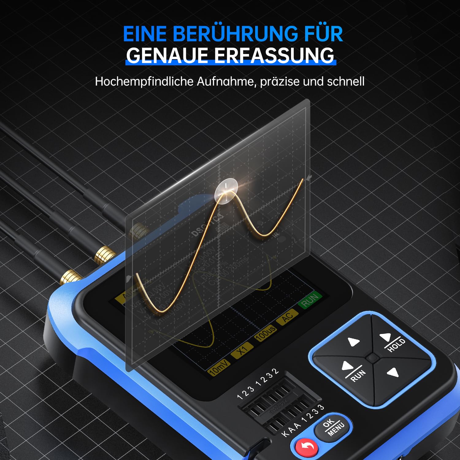 FNIRSI DSO-TC3 Oszilloskop – 3IN1 Handoszilloskop & DDS Signalgenerator & Transistortester, 500kHz Bandbreite, 10 MSa/s Abtastrate, 6 Arten von Wellenformen, Transistormessung