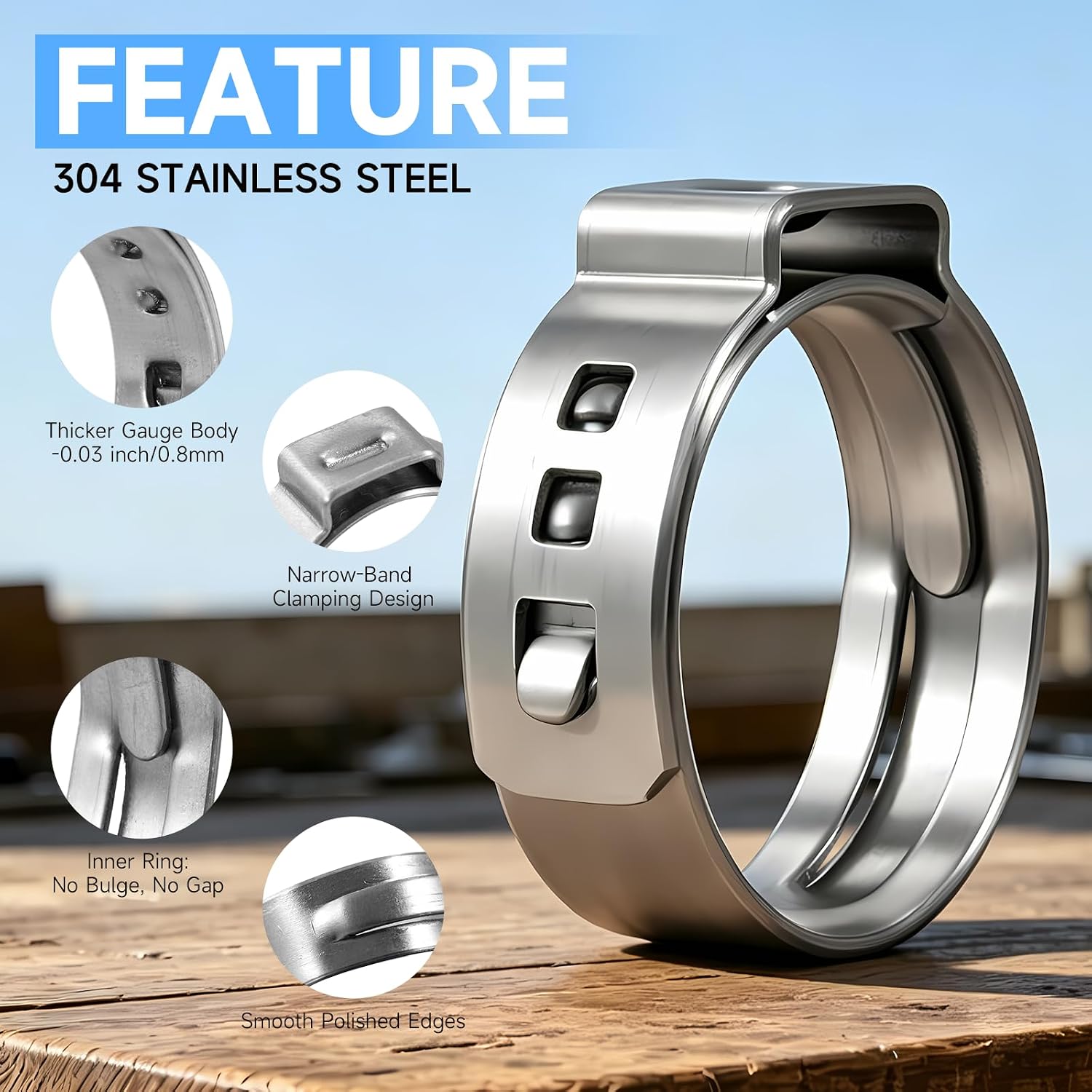 120PCS 1/2" 304 Stainless Steel PEX Crimp Rings,Single Ear Cinch Hose Clamps,Heavy Duty Fastener for Whole-House Plumbing & Floor Heating PEX Tubing Connection