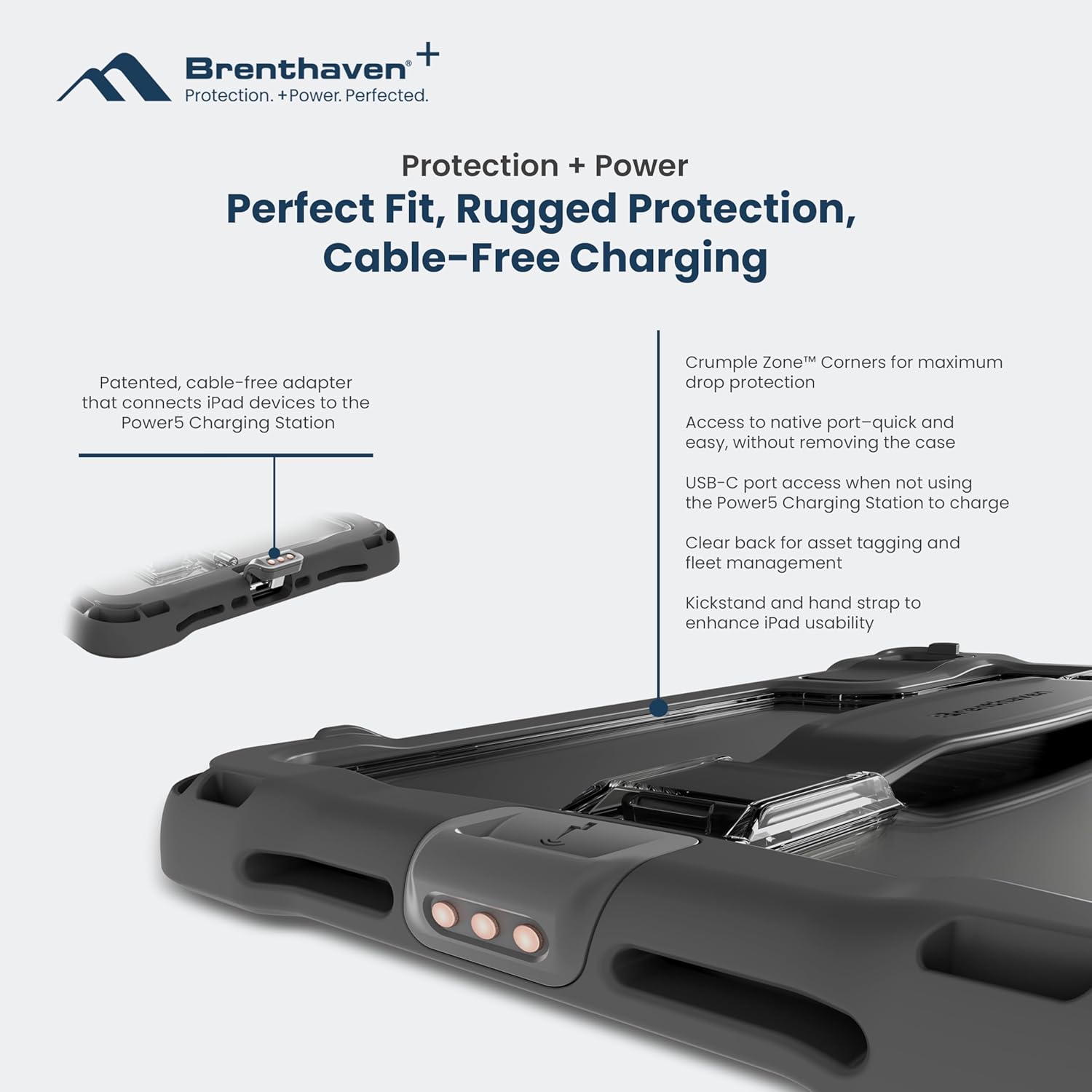 Brenthaven Power5 Cable-Free Charging Station Kit for iPad mini 7th | 6th Gen Includes 5 Protect+ iPad Cases & Cable-Free Adapters, 100W Fast Charger for Multiple Devices