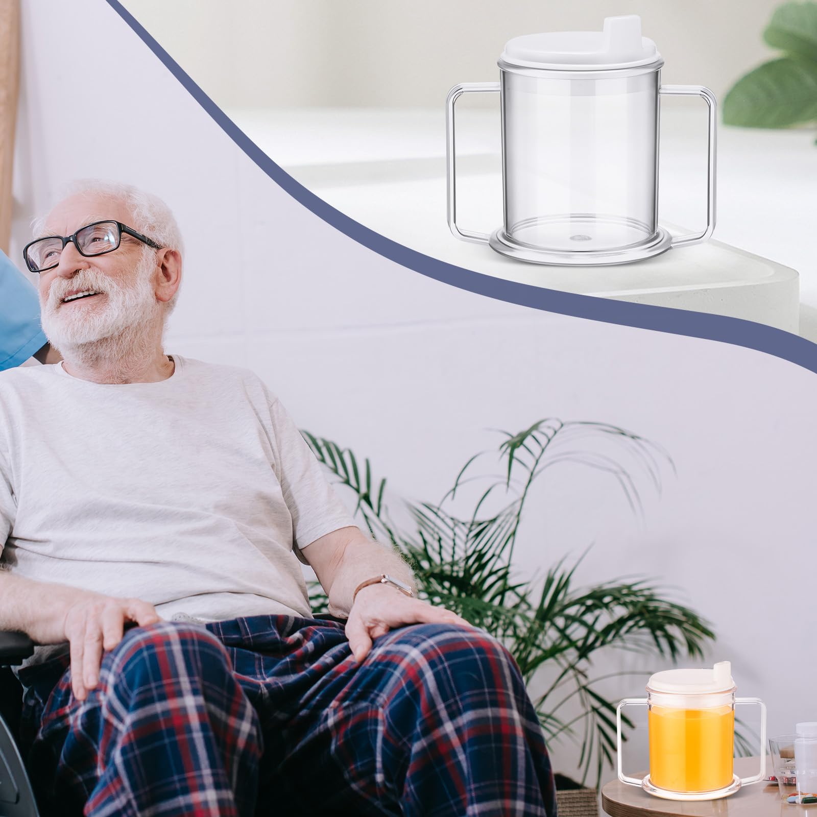 Tioncy 12 vasos de plástico para adultos de 13.5 onzas con 2 asas, tazas de plástico con asas a prueba de derrames, tazas ligeras para discapacitados para adultos mayores con movilidad limitada
