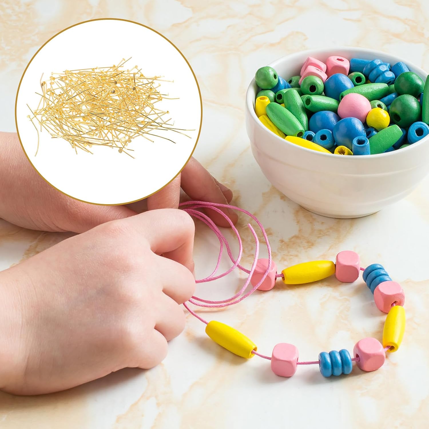 SEWACC 400pcs Gold Flat Head Pins Metal Beading Head Pins for DIY Jewelry Making Beads Threading Tools Suitable for Earrings and Bracelet Crafting