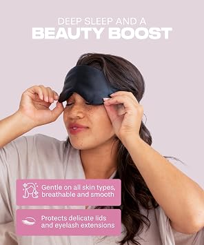 SUNDAYSILKSTM Exclusive Mulberry Silk Sleep Mask | Soft Eye Covers, Blackout Sleeping Mask for Women & Men | Silk Eye Mask for Sleep, Travel, and Relaxation | Antifaz para Dormir [Midnight Black]