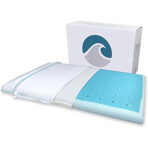 Bluewave Bedding Extra Slim Max Cool CarbonBlue Gel Memory Foam Pillow for Stomach and Back Sleepers - Thin, Flat Design with Advanced Cooling (1.75-Inch Height, Standard Size)