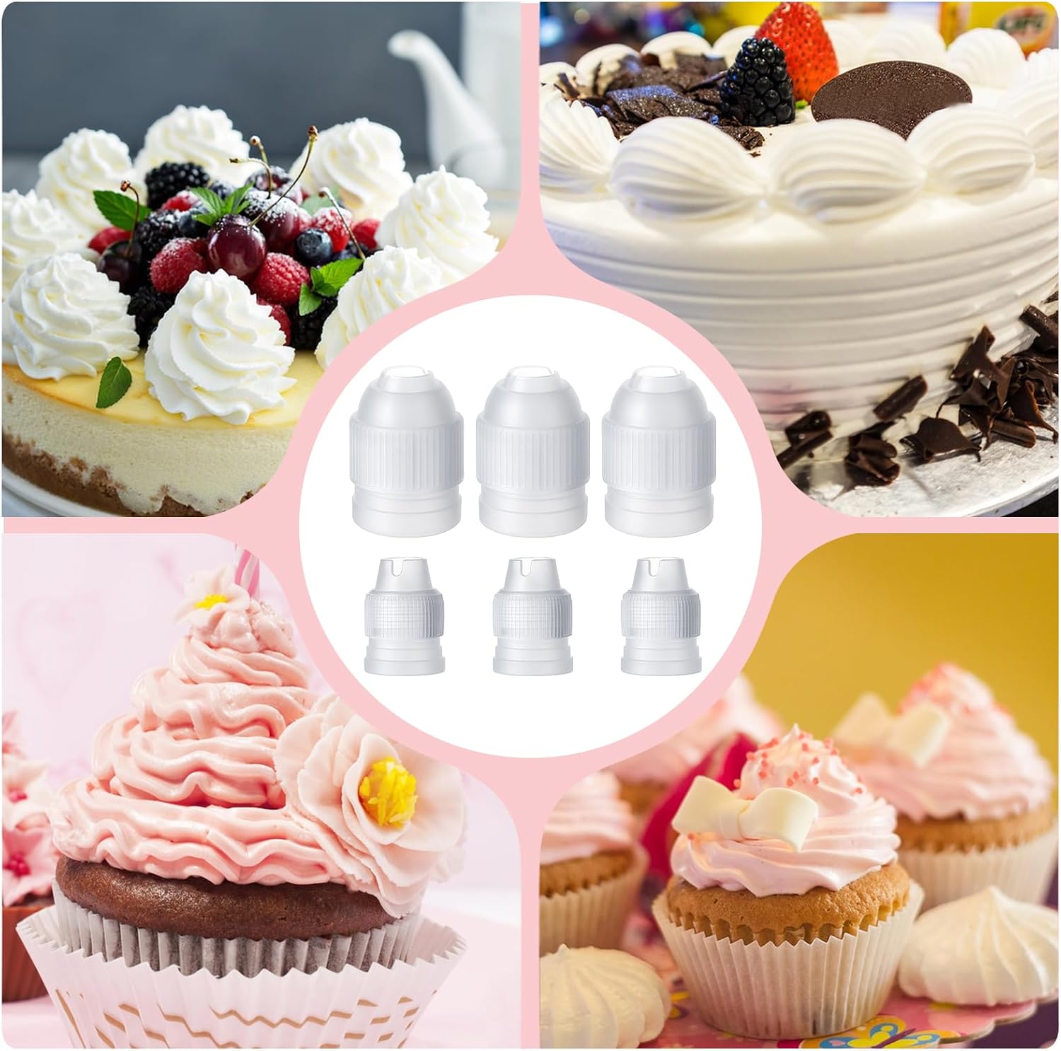 6 Pieces Couplers for Piping Bags Two Different Sizes Plastic Couplers of Large Size Cake Decorating Coupler White Pastry Bag Coupler for Piping Bags, Icing Nozzles