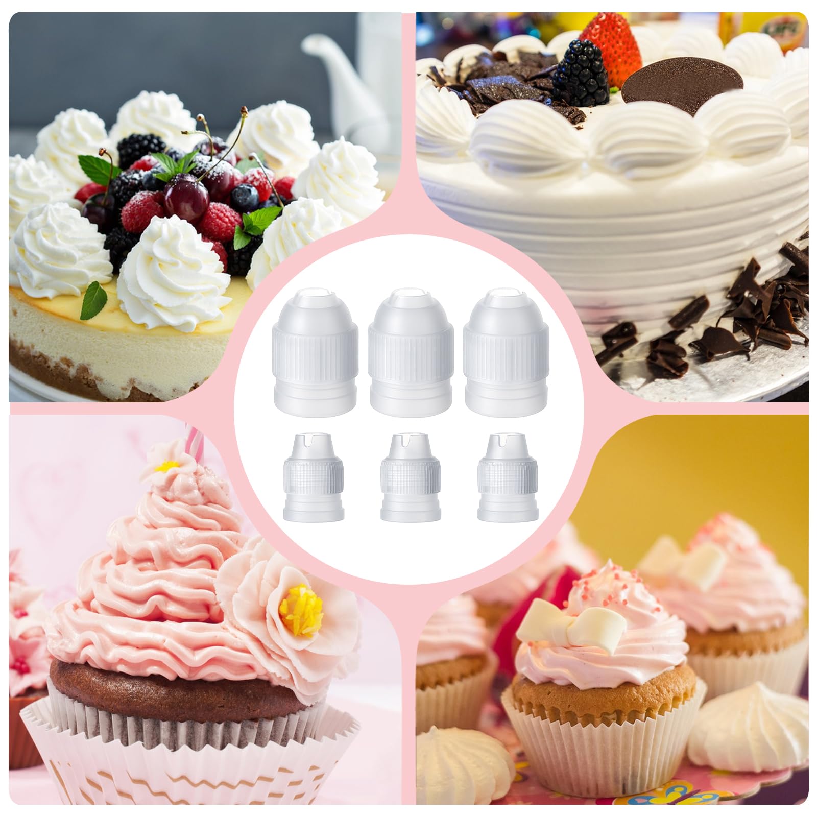 6 Stück Verbindungsstücke für Spritzbeutel, zwei verschiedene Größen, Kunststoff-Kupplungen von großer Größe, Kuchendekoration, Kupplung für Spritzbeutel, Spritztüllen, Weiß