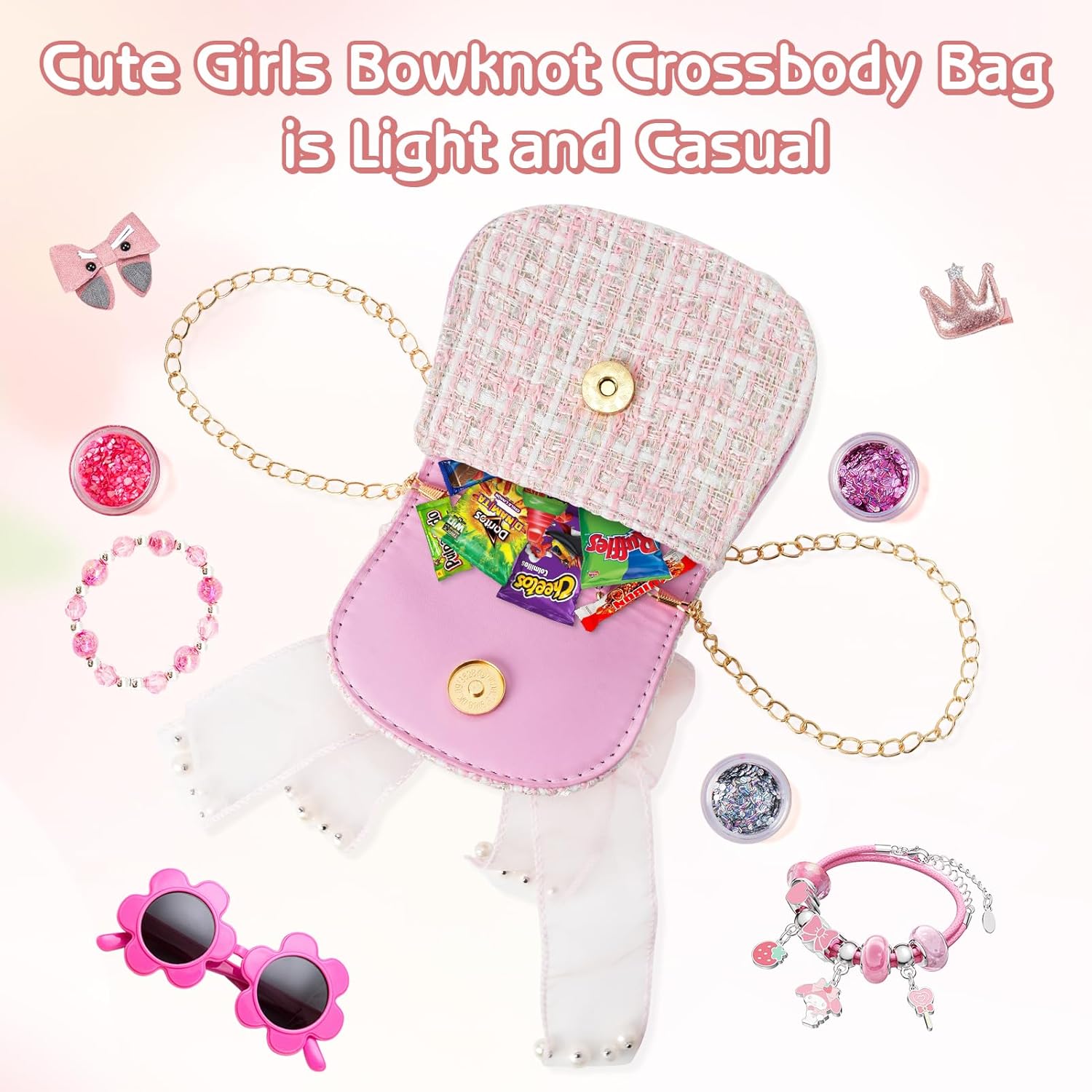 Cute Crossboby Purse with Bowknot Shoulder Bag for Little Girls, Girls Kids Fashion Handbags with Pearl Handle - Image 7
