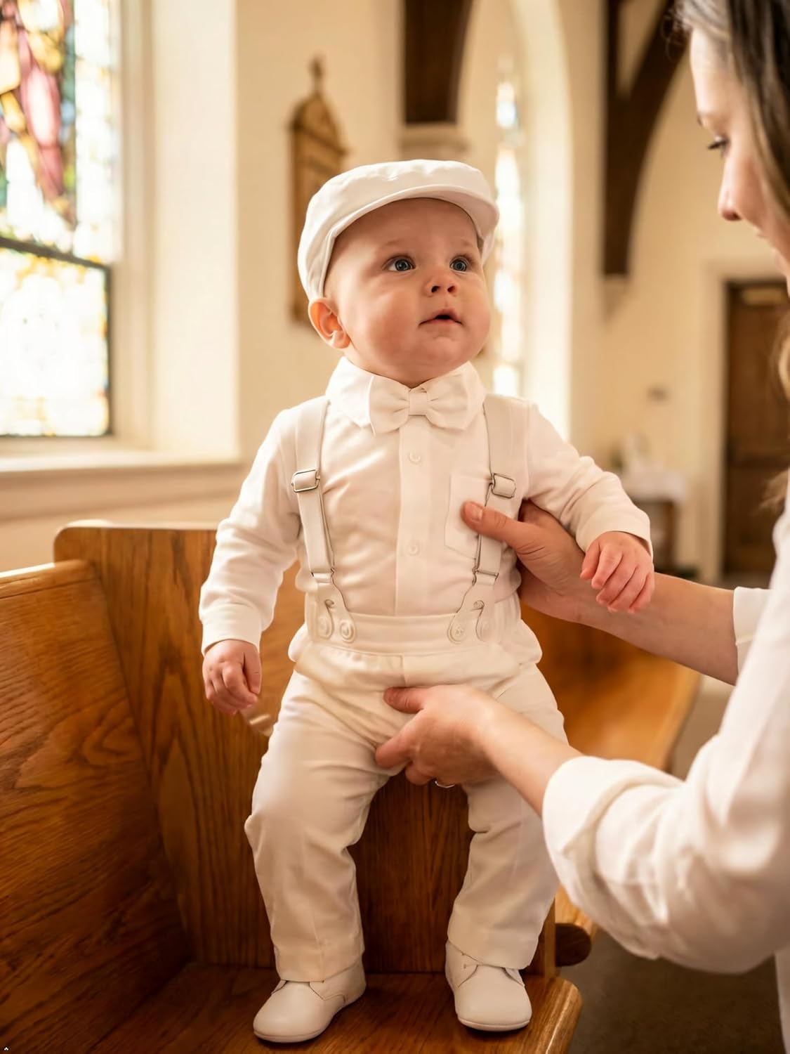 Volunboy Baby Boy Clothes Set Infant Gentleman Wedding Outfits Dress Romper Ring Bearer Beret Hat Suspenders Bowtie Suits