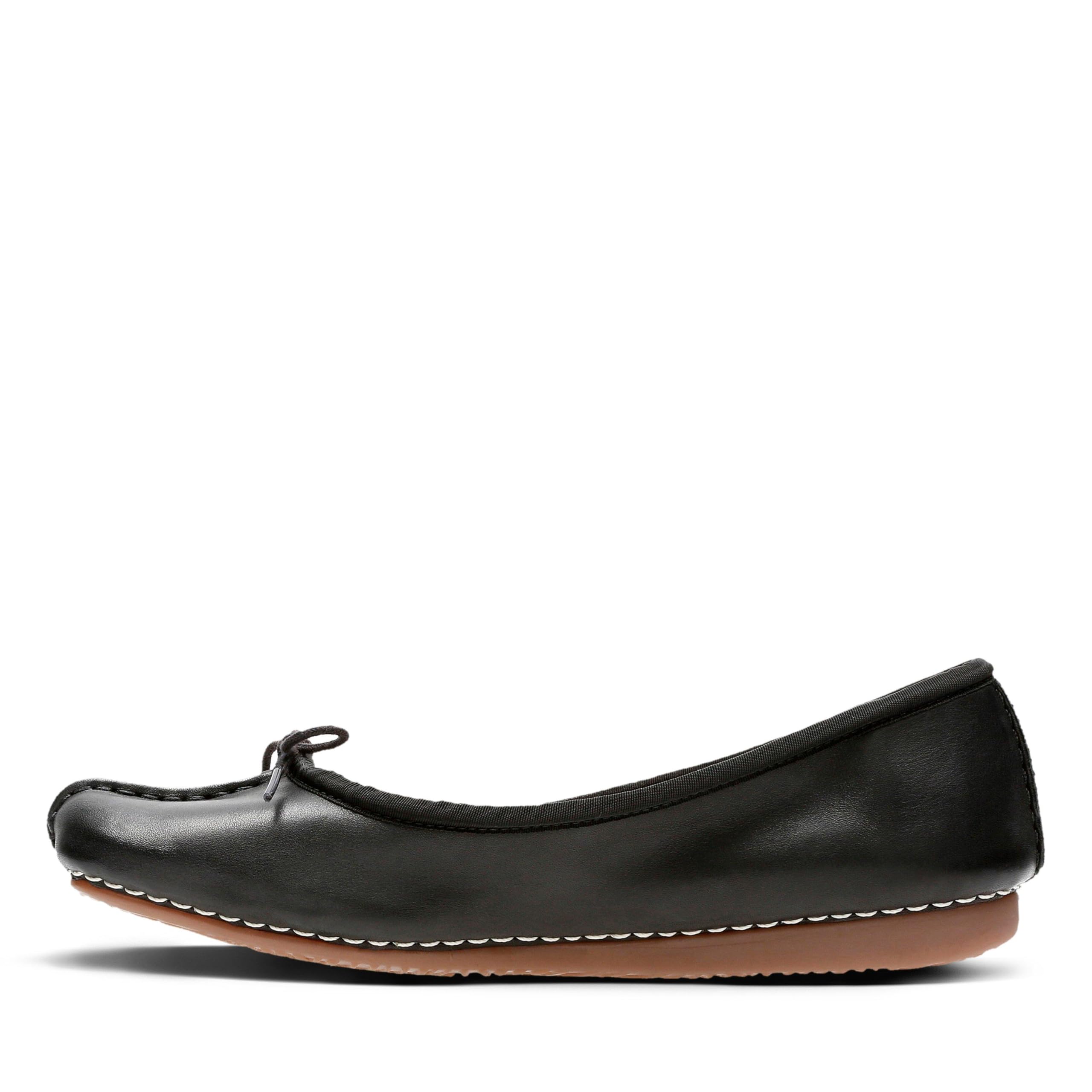 Clarks Freckle Ice Black Leather Ballerinas mit atmungsaktiver Lederdecksohle