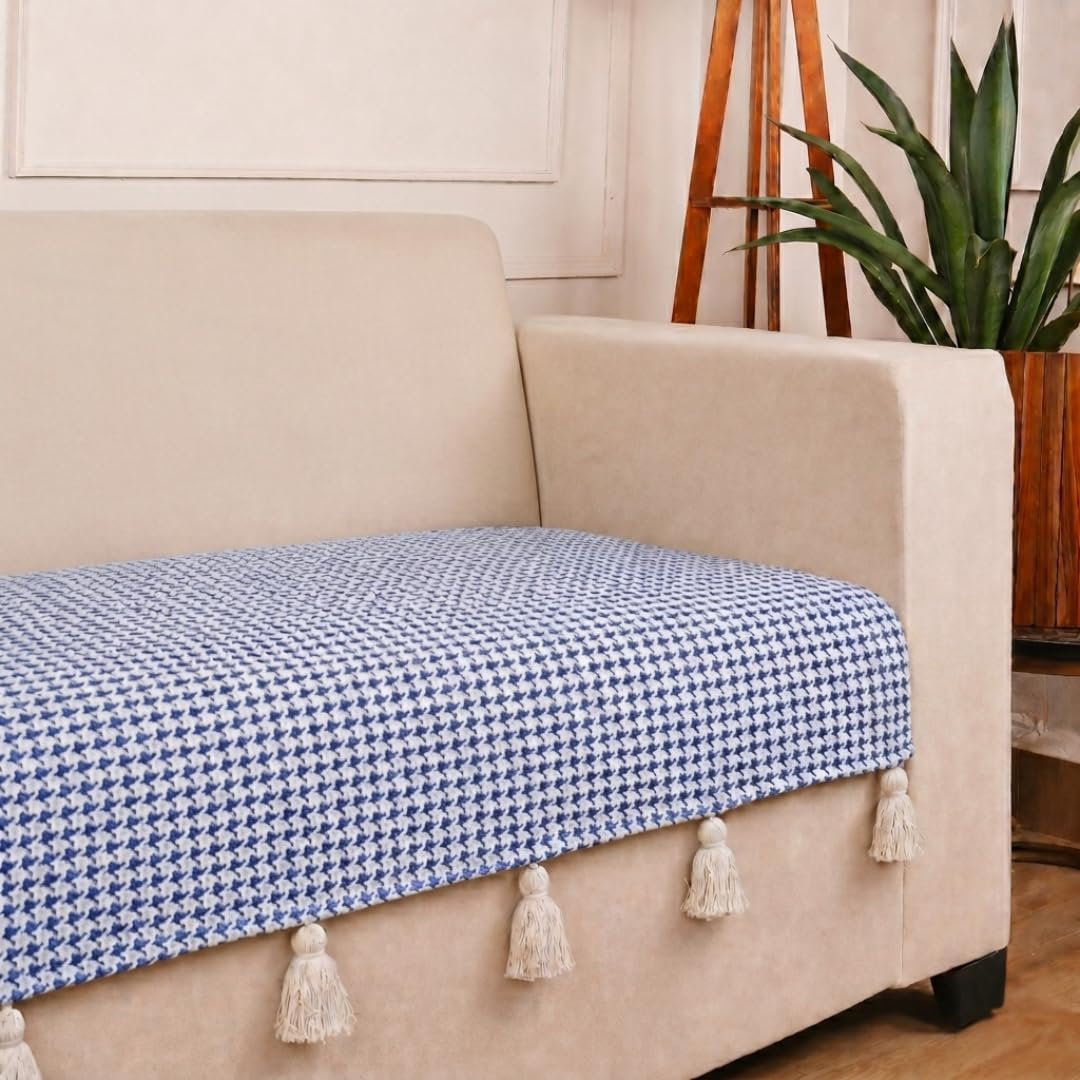 STITCHNEST 'Nomad Weave Collection' 2 Seater Sofa Cover| Elegant Jacquard Fabric, Decorative Tassels, Washable & Durable for Modern Living
