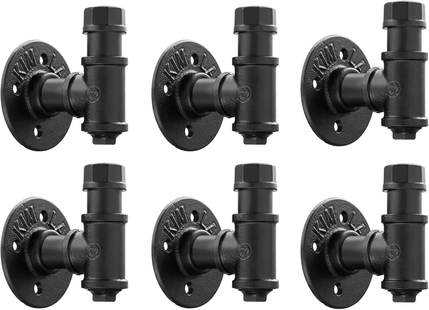 6 Pack Rustic Style Industrial Iron Pipe Coat Towel Holder Wall Hook for Hanging, Matte Black Wall Mounted Vintage Robe Clothes Hanger Heavy Duty Farmhouse,Mounting Hardware Included