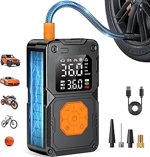 Tire Inflator Portable Air Compressor, 150PSI Cordless Air Pump for Car Tires, Bike Tire Pump with LED Light & Pressure Gauge, Portable Tire Inflator for Car Motorcycle Balls Bike Pump