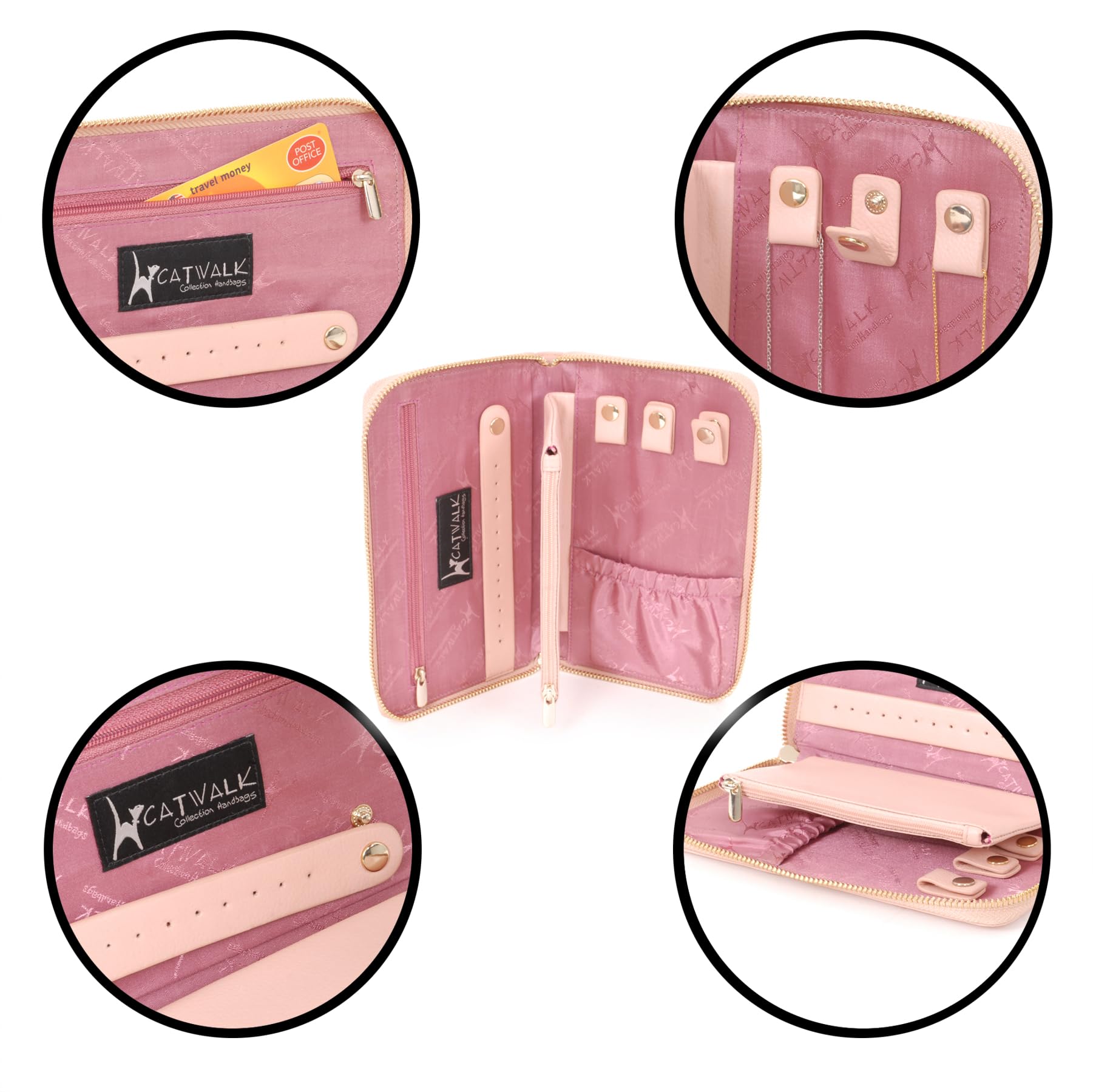 Catwalk Collection Handbags - Damen Schmuckbeutel Klein - Schmucktasche/Schmucketui für Reise - Mit Reißverschluss - Pippa - Rosa