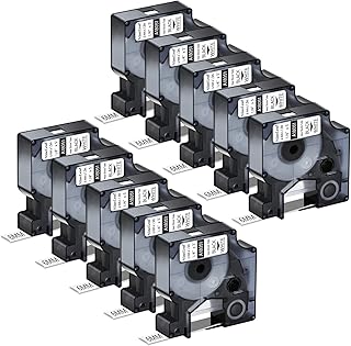 Nineleaf 10 Pack Compatible for DYMO 18051 Rhino Heat Shrink Tube Industry Label Tape 6mm 1/4" x 5ft Black on White Wire Tapes for Industrial Rhino Pro 3000 4200 5000 5200 6000 3M Label Maker