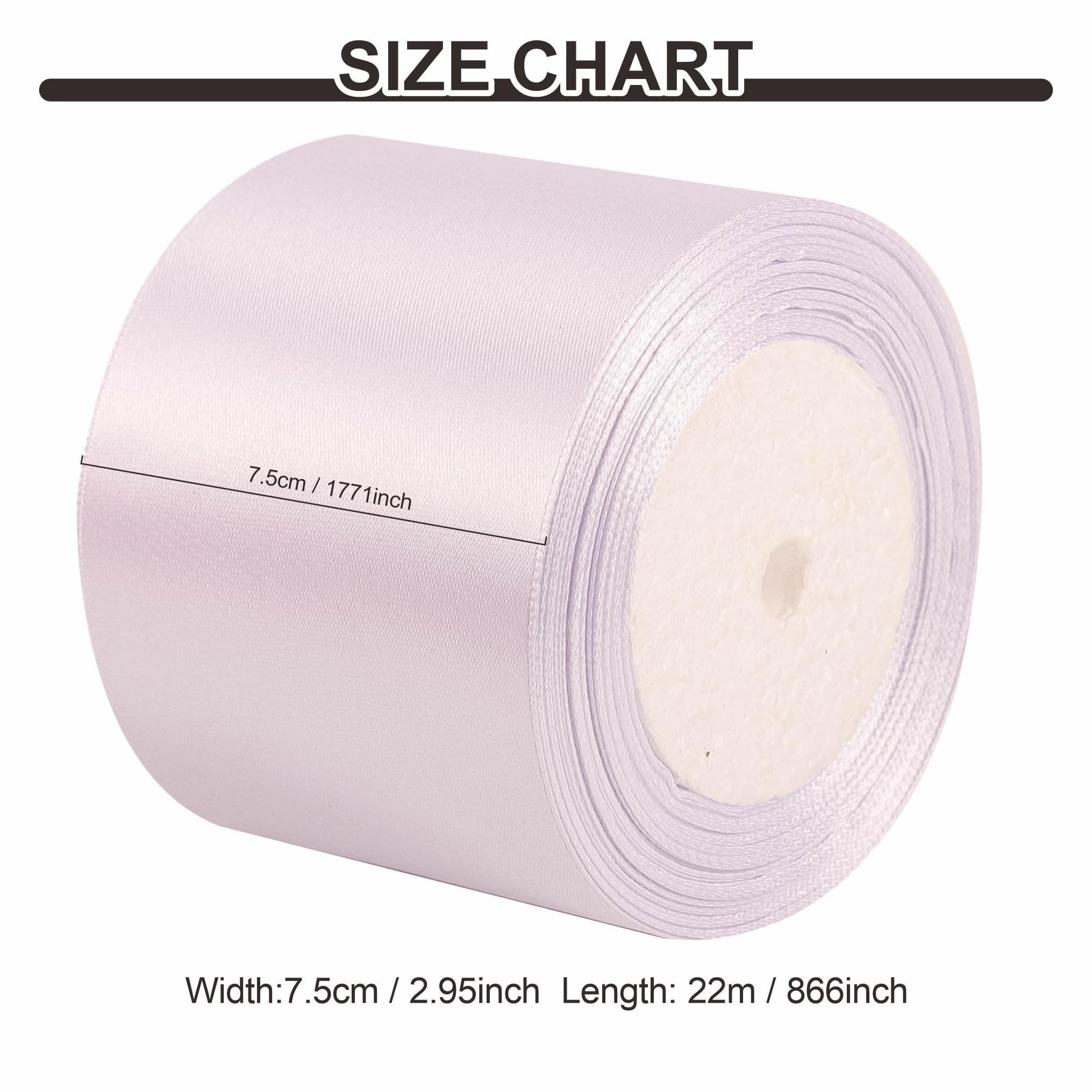 75mm Wide White Solid Satin Ribbon for Gift Wrapping 22M,Silk Thick Ribbon Polyester Ribbons 75mm for Crafting Christmas,Hair Bows - Image 3