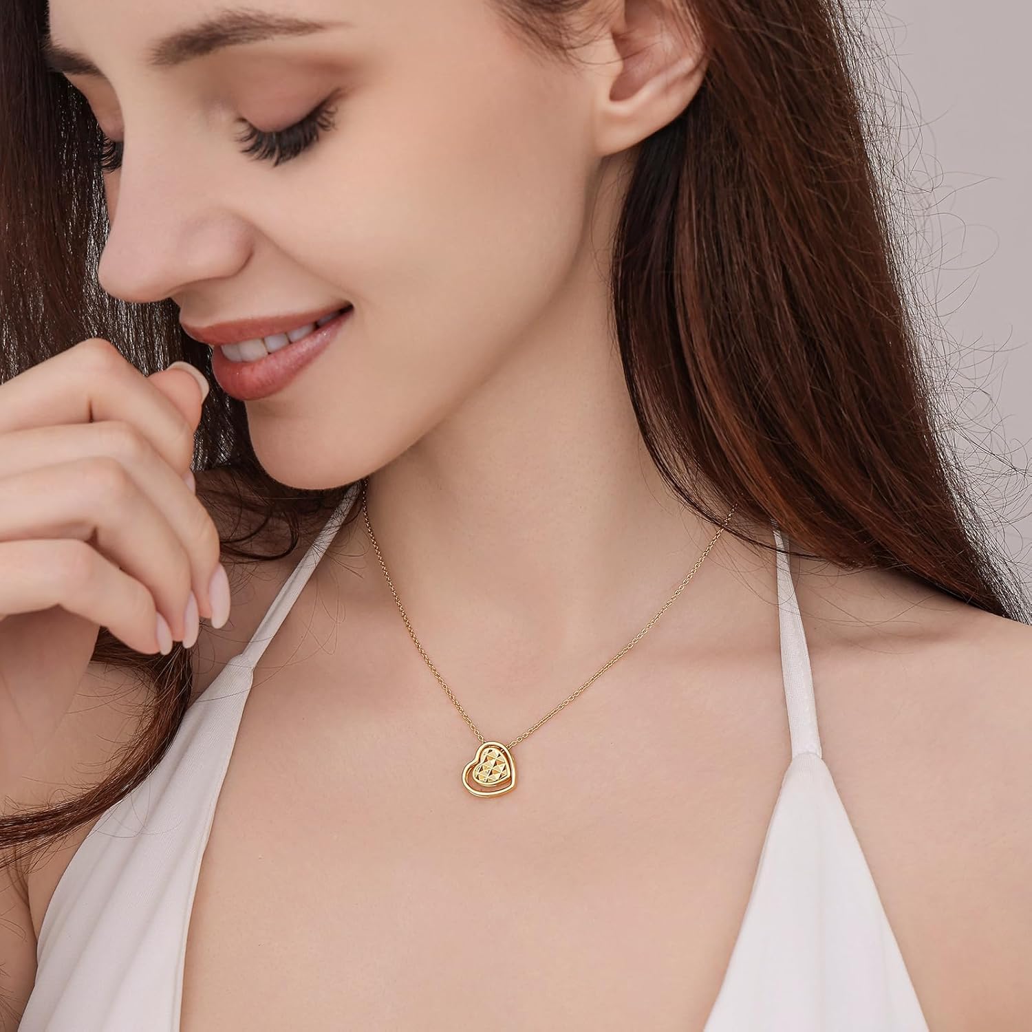 Heart Initial Necklace for Women - Dainty 14k Gold Plated Double Heart Letter Pendant Necklace Multi-wear Personalized Jewelry Birthday Christmas Gifts for Women - Image 7