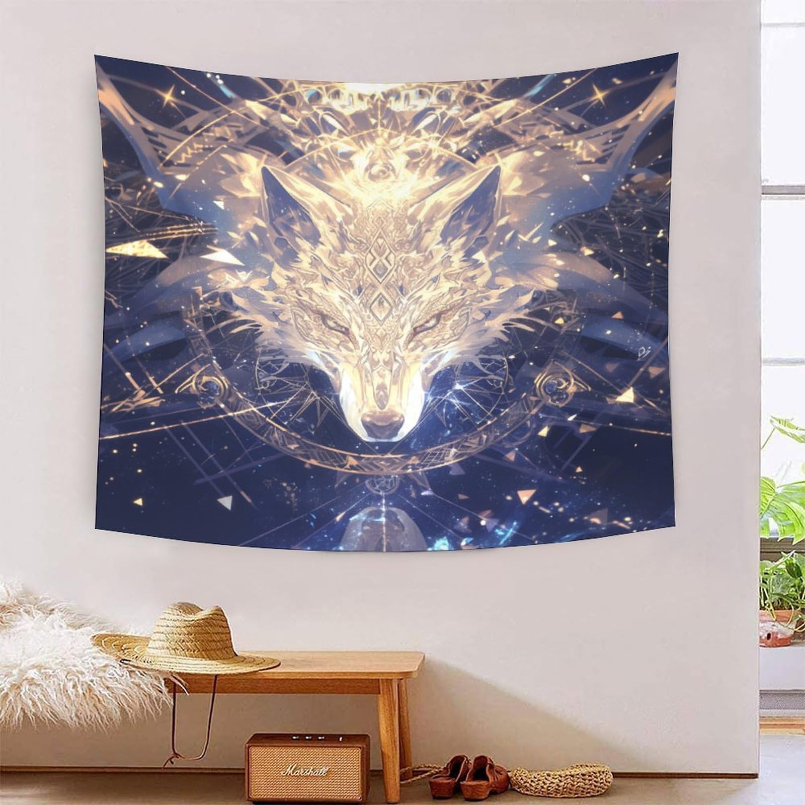 Couverture murale 3D loup en polyester doux lavable pour chambre