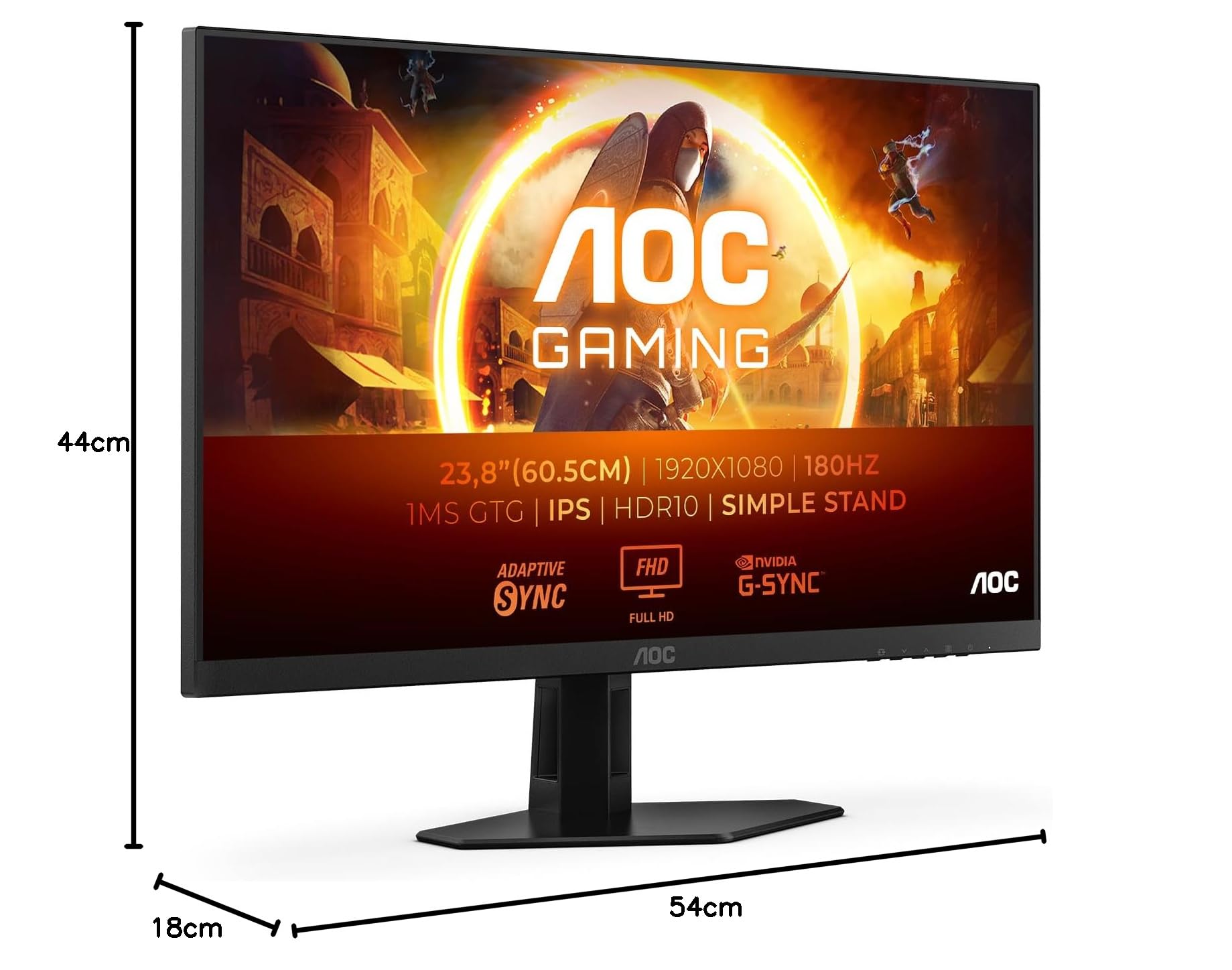 AOC Gaming 24G4XE - 24 Inch FHD Monitor, 180Hz, IPS, 1ms GtG, FreeSync, Gsync compatible, Speakers, HDR10, Game Modes, G Menu (1920 x 1080 HDMI 2.0 / DisplayPort 1.4) — view 8