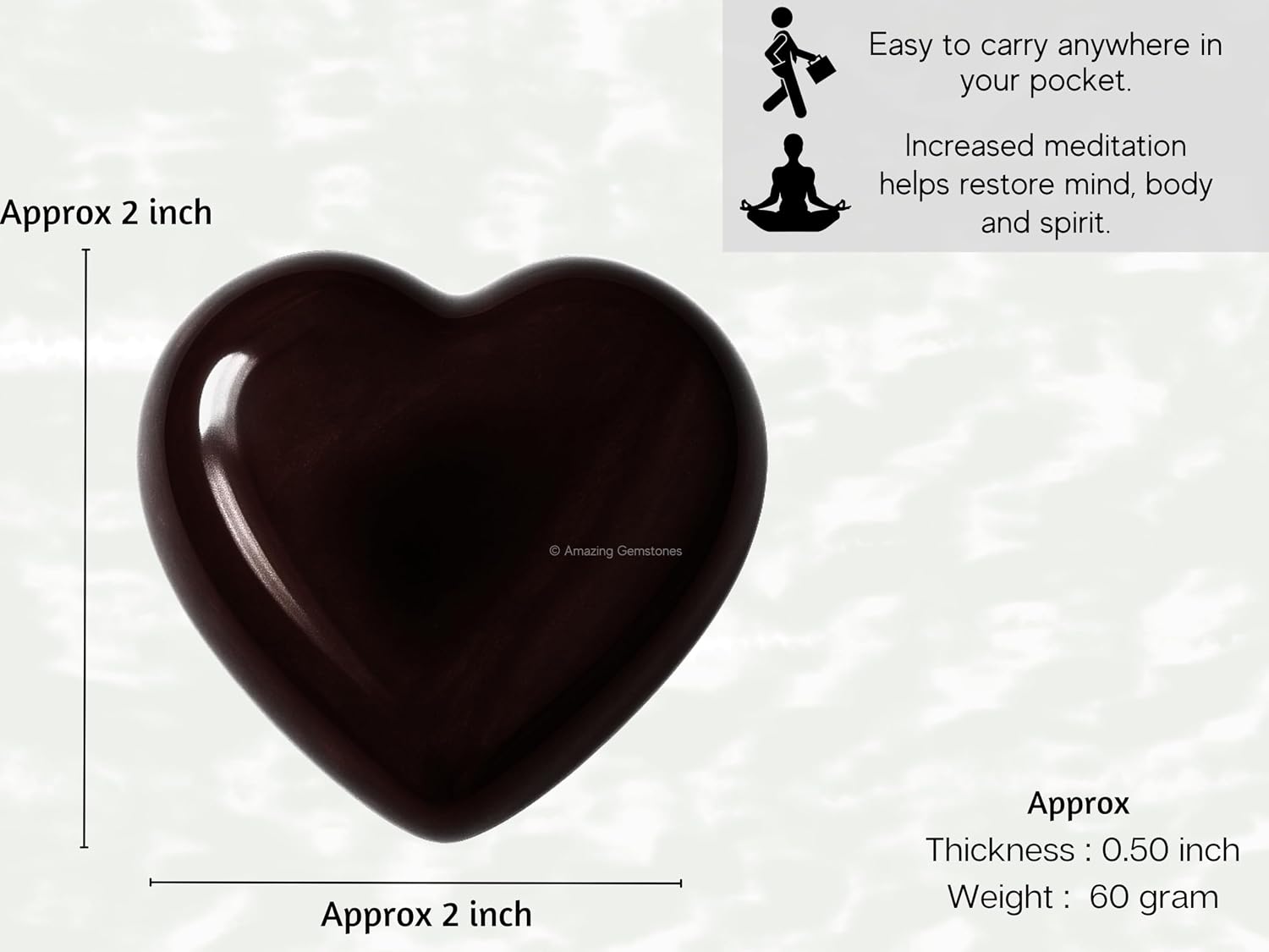 Amazing Gemstone Amber Heart Palm Stone - Pocket Massage Worry Stone for Natural Body Chakra Balancing, Reiki Healing and Crystal Grid