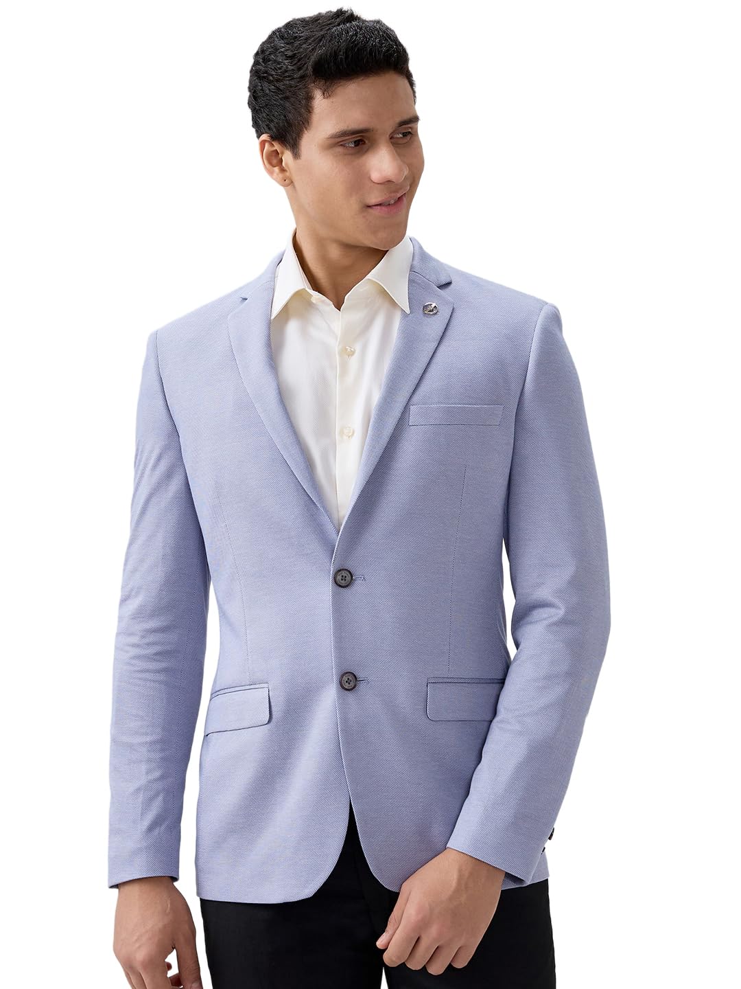 park avenue Men Super Slim Fit Solid Pattern Terelyne Rayon Spandex Blend Notch Lapel Full Sleeve Formal Blazer Medium Blue-picture-57