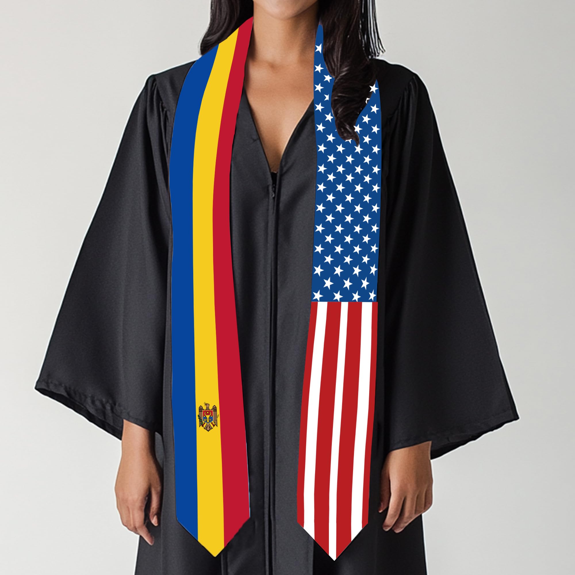 2025 Moldova Flag and USA Flag Graduation Stole Graduation Sash for International Student (Baccalaureate Gown and Hat Not Included)