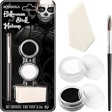 Black and White Face Paint Skeleton Makeup Kit Halloween Character Set for Kids Adults, Safe Non-Toxic Skull/Ghoul Face Painting Kit for Stage, Costume Parties, Dress Up Cosplay & Special FX Make-Up