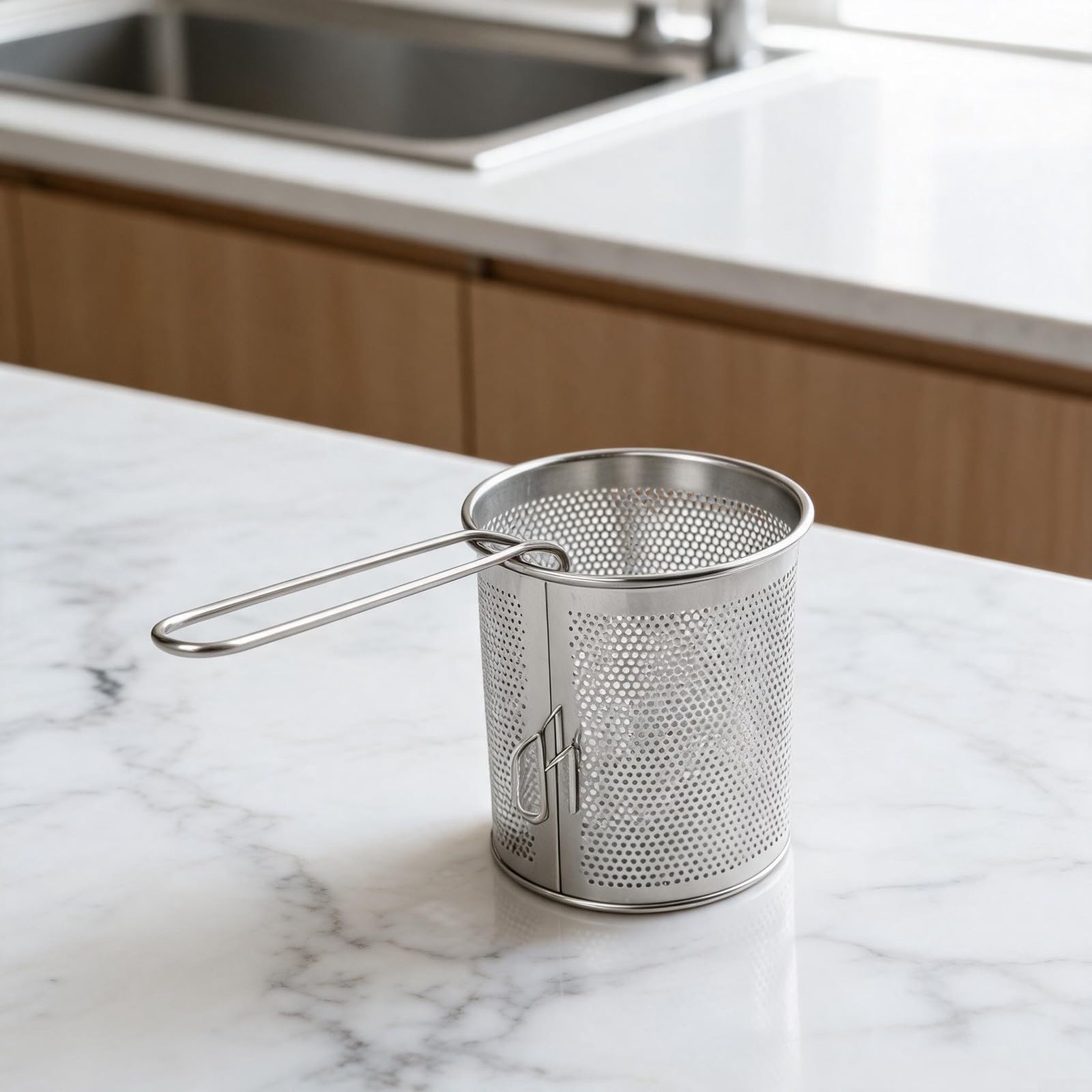 Freidora de para acero Inoxidable 304 con Mango de Nogal y Cesta 1.5L para Cocina Gas e Inducción Utensilio (A-2)
