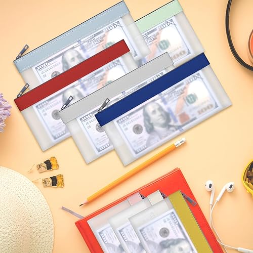 Vista 14 de 4 bolsas de dinero con cremallera, sobres de efectivo, bolsa de dinero de 7.6 x 3.7 pulgadas, bolsas de depósito bancario transparentes, bolsa Blanco