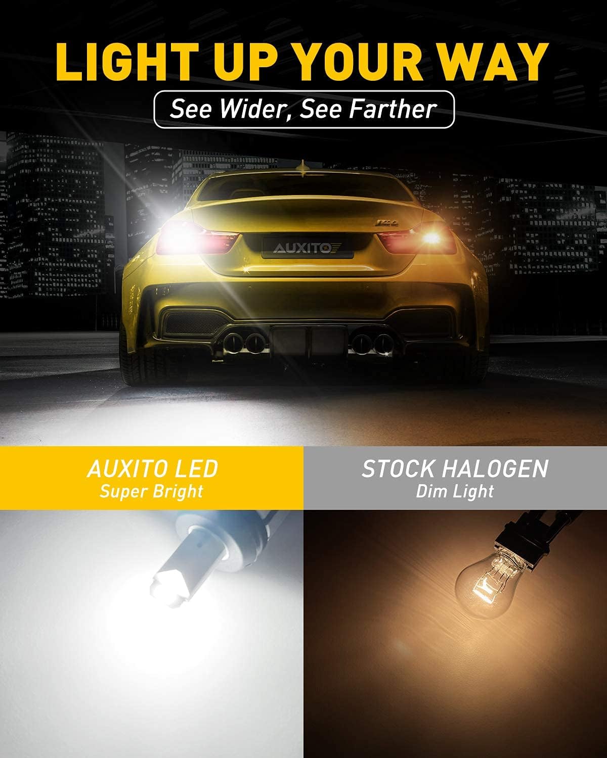 AUXITO 3157 LED Light Bulbs 6000K White, CSP Chips, 1:1 Mini Size, Non-polarity, No Adapter Required Easy Install Conversion Kit, Fanless 7440 Halogen Replacement, 2 Pack