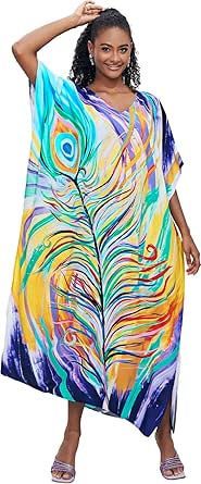 Badmode Cover-up Bsubseach Kaftan Met V-hals | Plus Size Strandjurk | Batwing Mouwen | Één Maat Voor Badmode & Cover-up V-hals Jurk