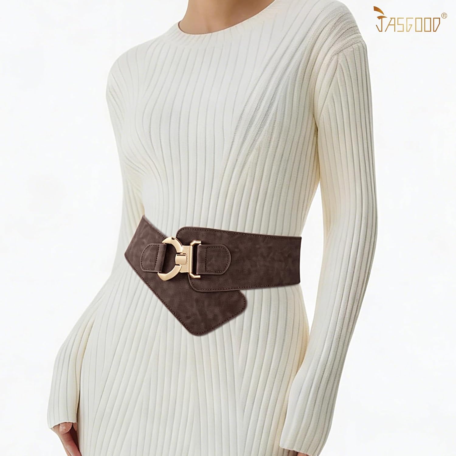 JASGOOD Women's Fashion Vintage Wide Elastic Stretch Waist Belt with Gold Interlock Buckle Belt