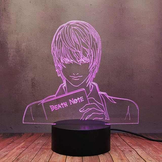 Kira Yagami Light Model Lamp L Lawliet 3D LED Optical Night Light Anime Comic 16 Color Illusion Table Lamp Touch Remote Acrylic Lamp Baby Sleep Kid Store Toy Birthday Gift