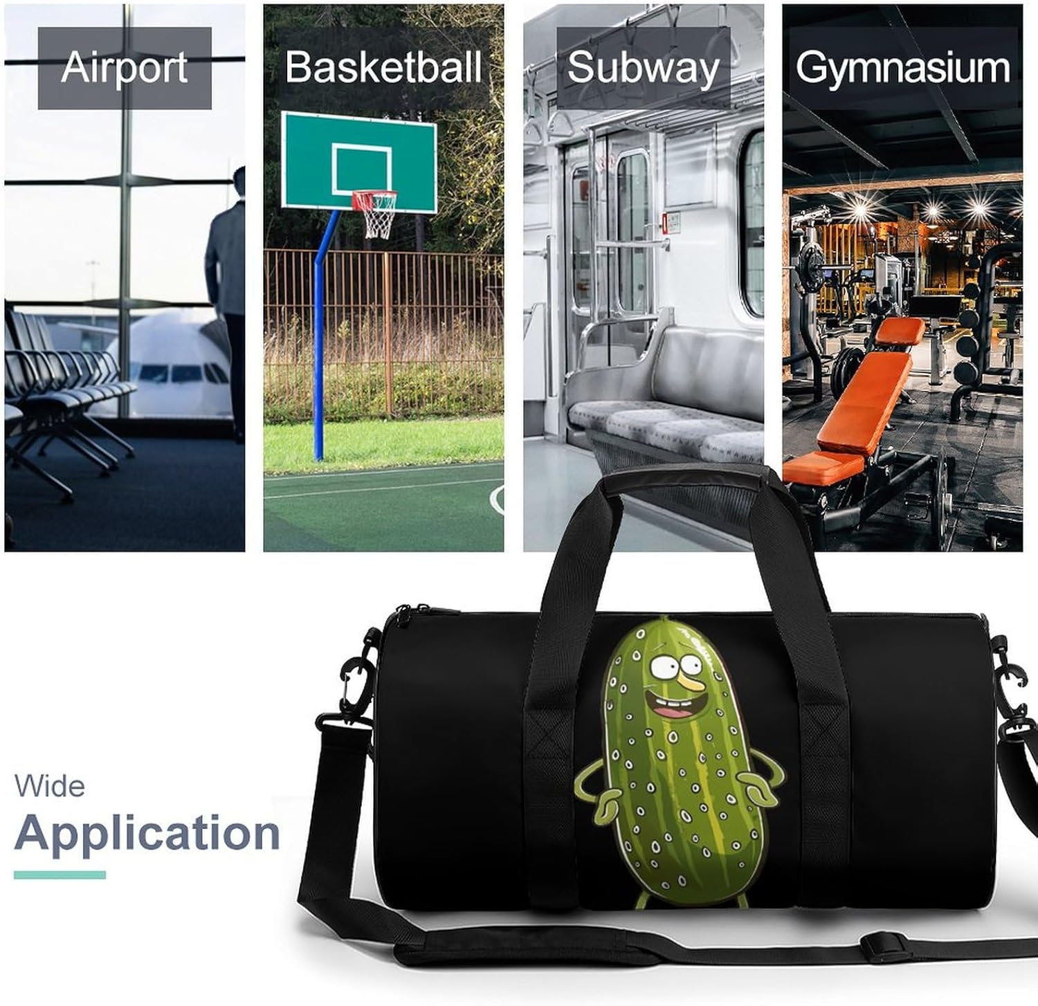 Dill With It Funny Pickle Gym Sport Bag Travel Duffle Backpack Weekender Overnight with Shoes Compartment for Women Men