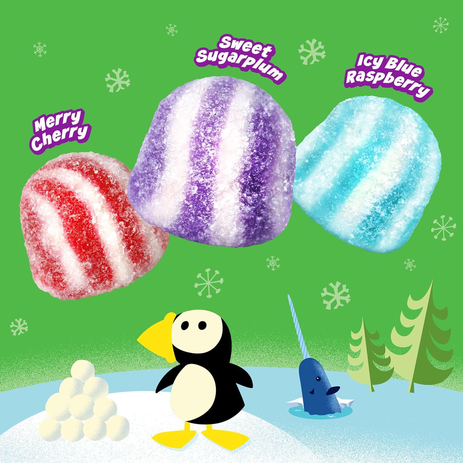 Holiday Swirled Gum Drops 6 Pack - Festive Sugared Gummy Candy in Red, Green & Purple – Soft Chewy Gumdrops for Christmas Parties, Gift Bags, Stockings & Snacking
