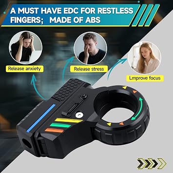 Fidget Gun, Fidget Slider, Fidget Cliker Spinne 4 in 1 Focus Stress Relief Desk Toy for Men Adults, Plasitc Finger Ring Hand Roller Toy for Autism Anti Anxiety ADHD