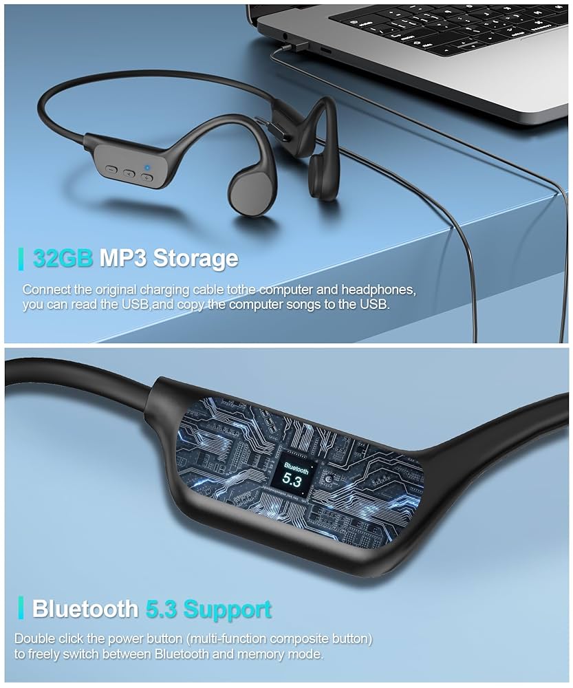 ミュージック yuu Bone Conduction Headphones IPX8 Waterproof, Bluetooth 5.3