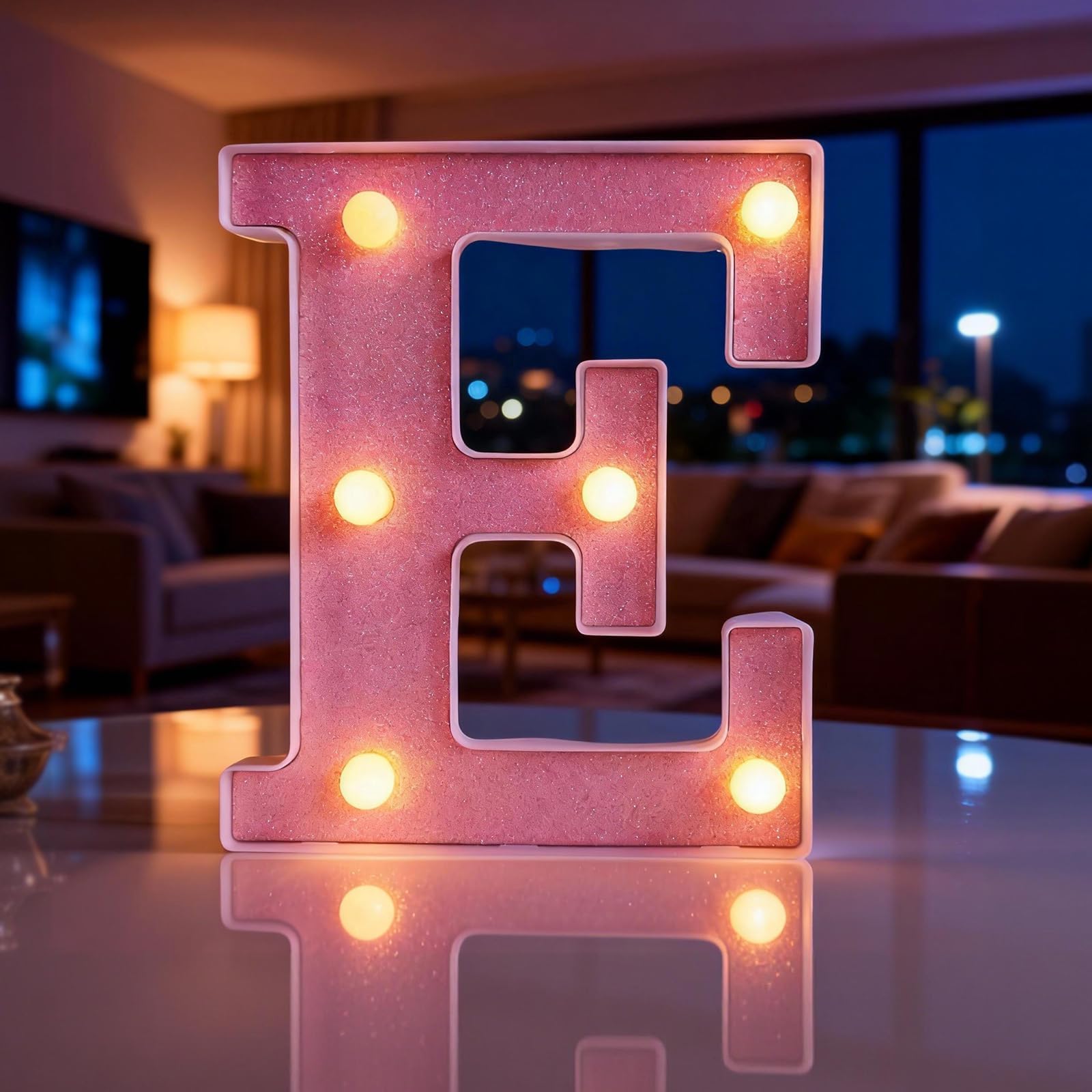 – Light Up Letter E, LED Letter Lights Pink, Warm Lighted Letters Light Sign, Battery Powered Night Light for Birthday Wedding Anniversary Christmas Home Wall Decor