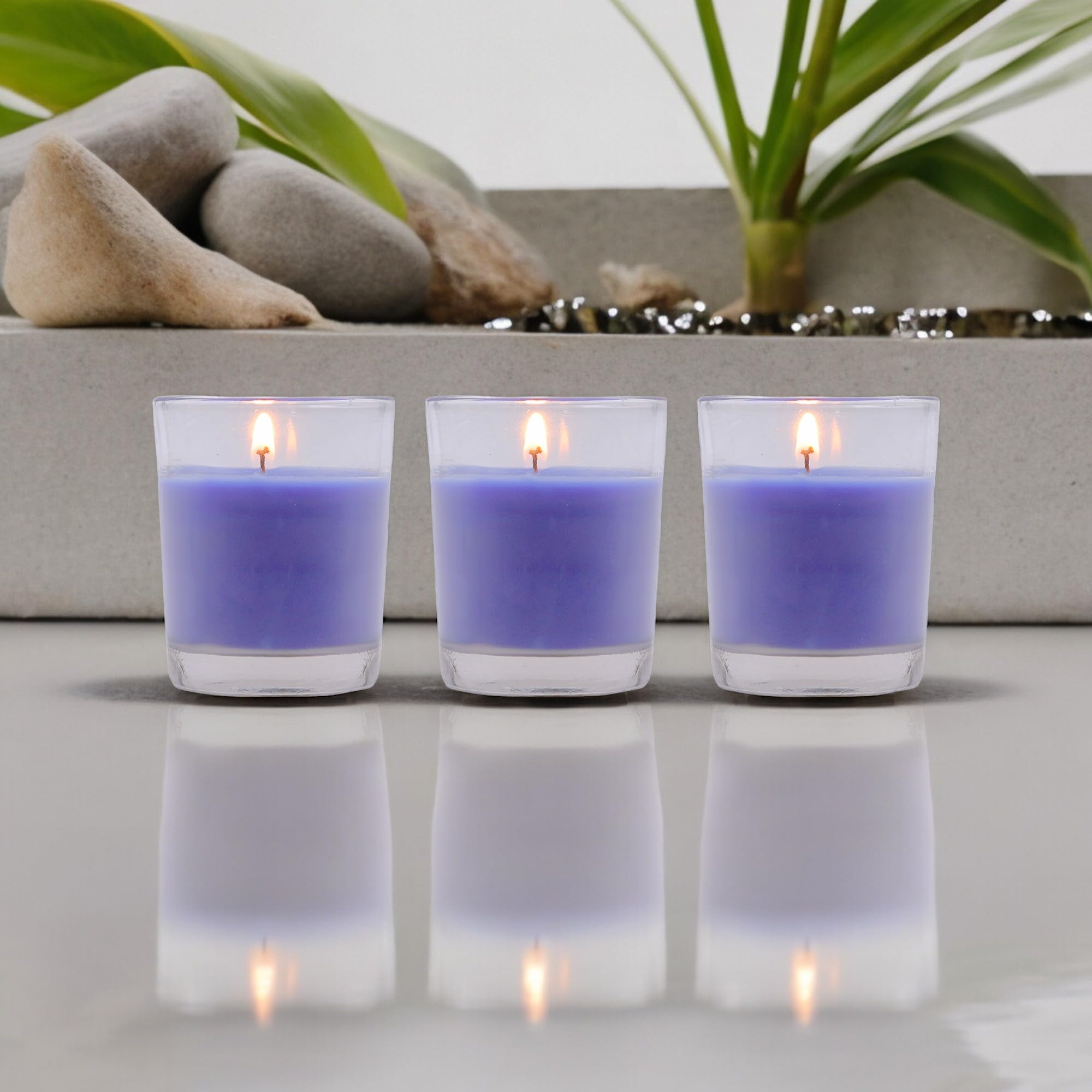 HOSLEY Lavender Fields Fragrance Glass Votive Candles| Scented Votive Glass Candles Perfect for Home Decor| Burn Time 12 Hours Each|4.2 cm Diameter|Pack of 3|6 cm Long Each (1.6 Oz Wax Each) 4