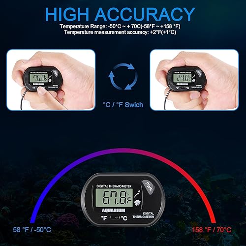 Miniatura 4 de Termómetro de acuario para acuario, termómetro digital LCD para tanque de peces con sonda de sensor resistente al agua y ventosa para incubadoras de
