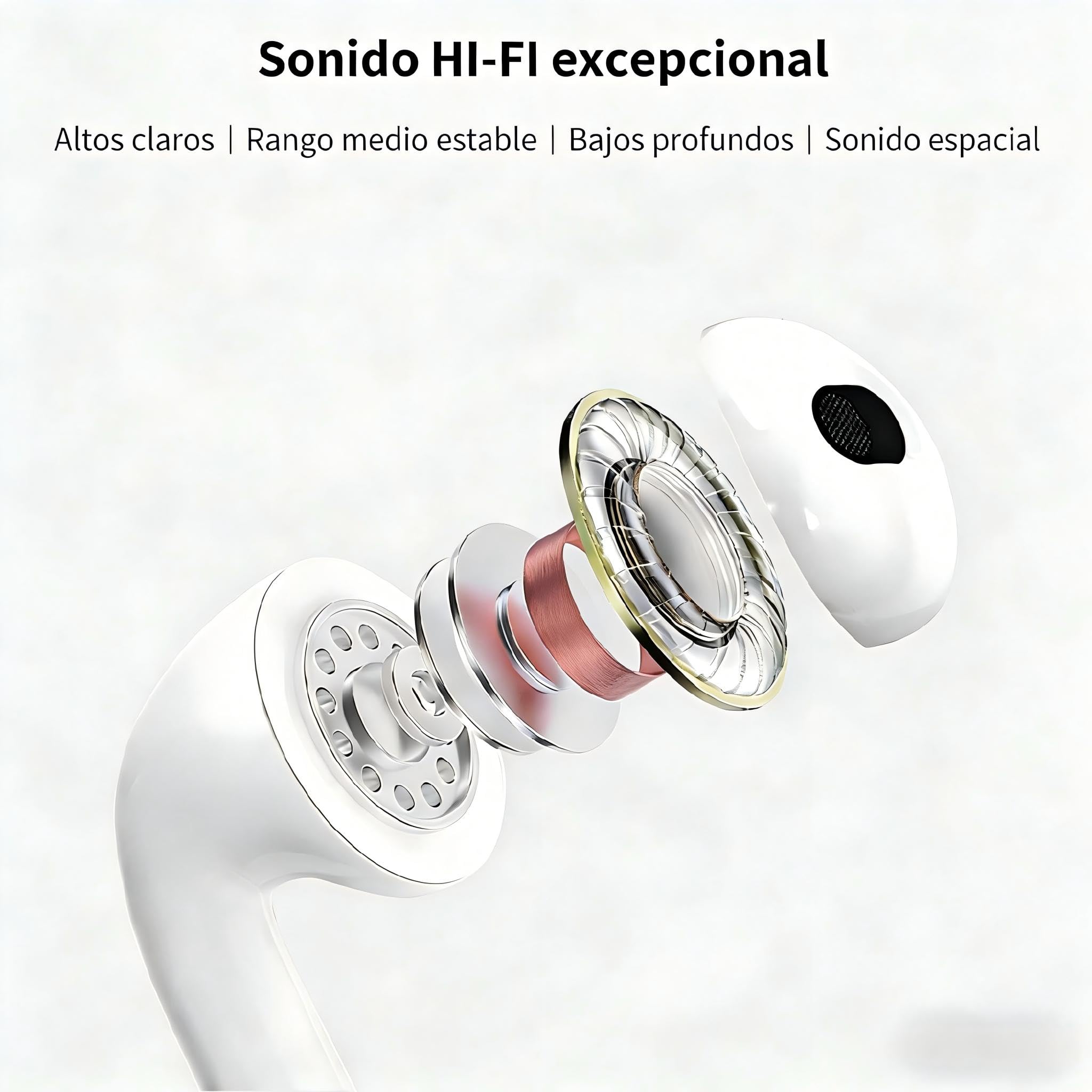 Auriculares Inalámbricos,In Ear Auriculares Bluetooth 5.4 con Cancelacion Ruido HD Mic, 48H HiFi Estéreo Cascos, Control Táctil, IPX8 Impermeable Deportes Audifonos Inalambricos para iPhone Androide — view 3