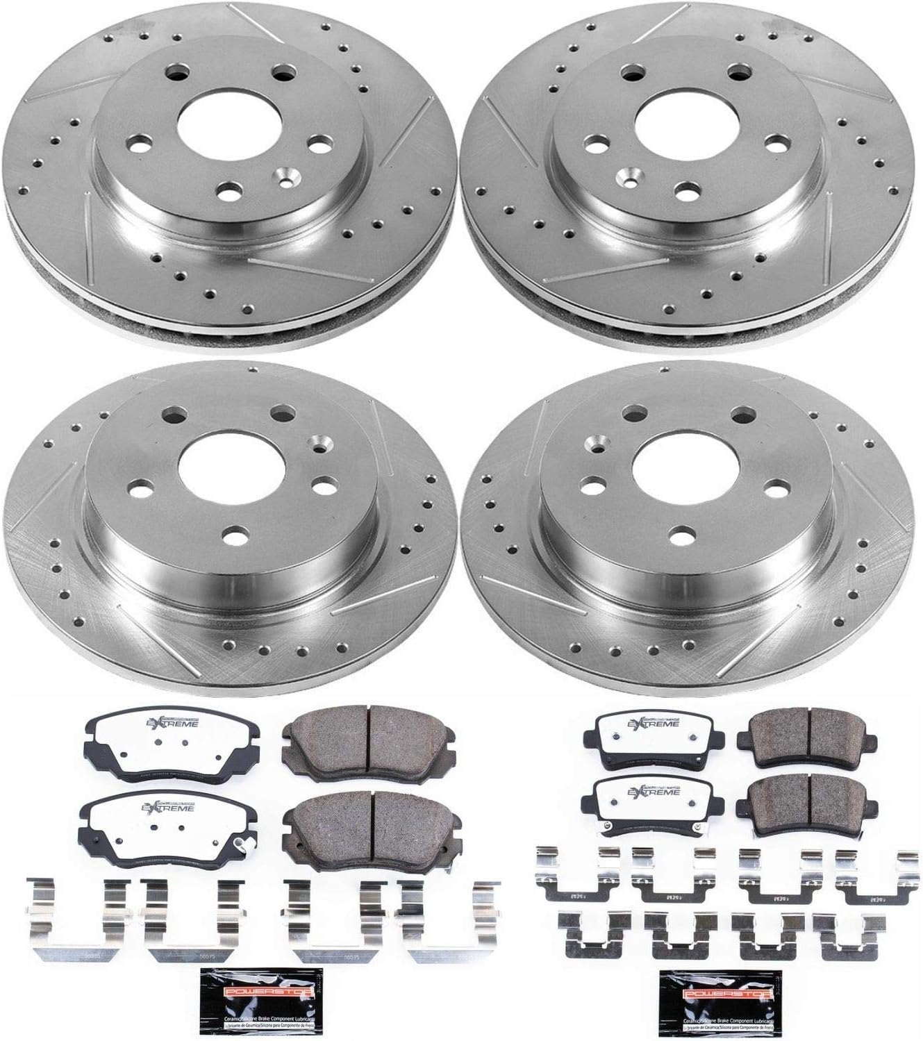 PowerStop Front and Rear Brake Kit For Buick LaCrosse 2012-16 |Regal 2011-16 |Chevrolet Malibu 2013-15 - Carbon Fiber Ceramic Brake Pads + Drilled & Slotted Rotors Upgrade, K5523-26