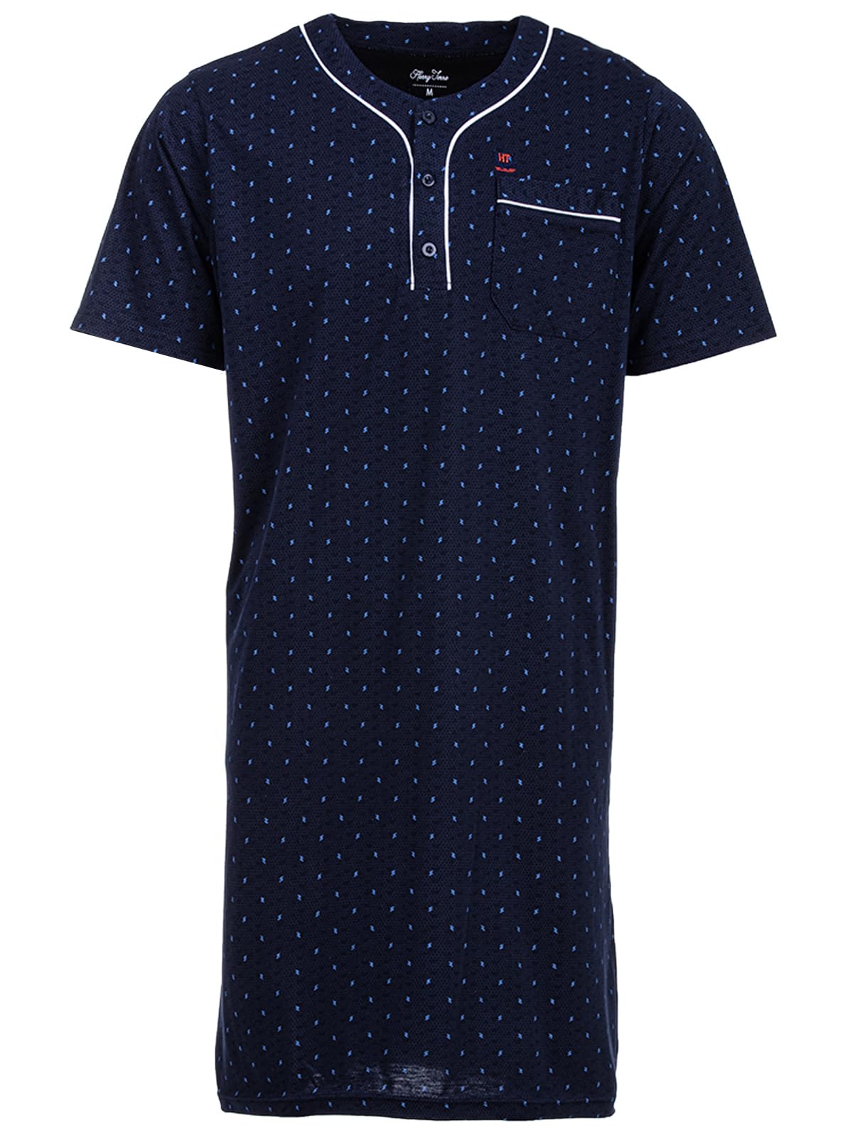 Henry Terre Men's Short-Sleeved Nightdress with Chest Pocket, Button Placket, Size M-3XL