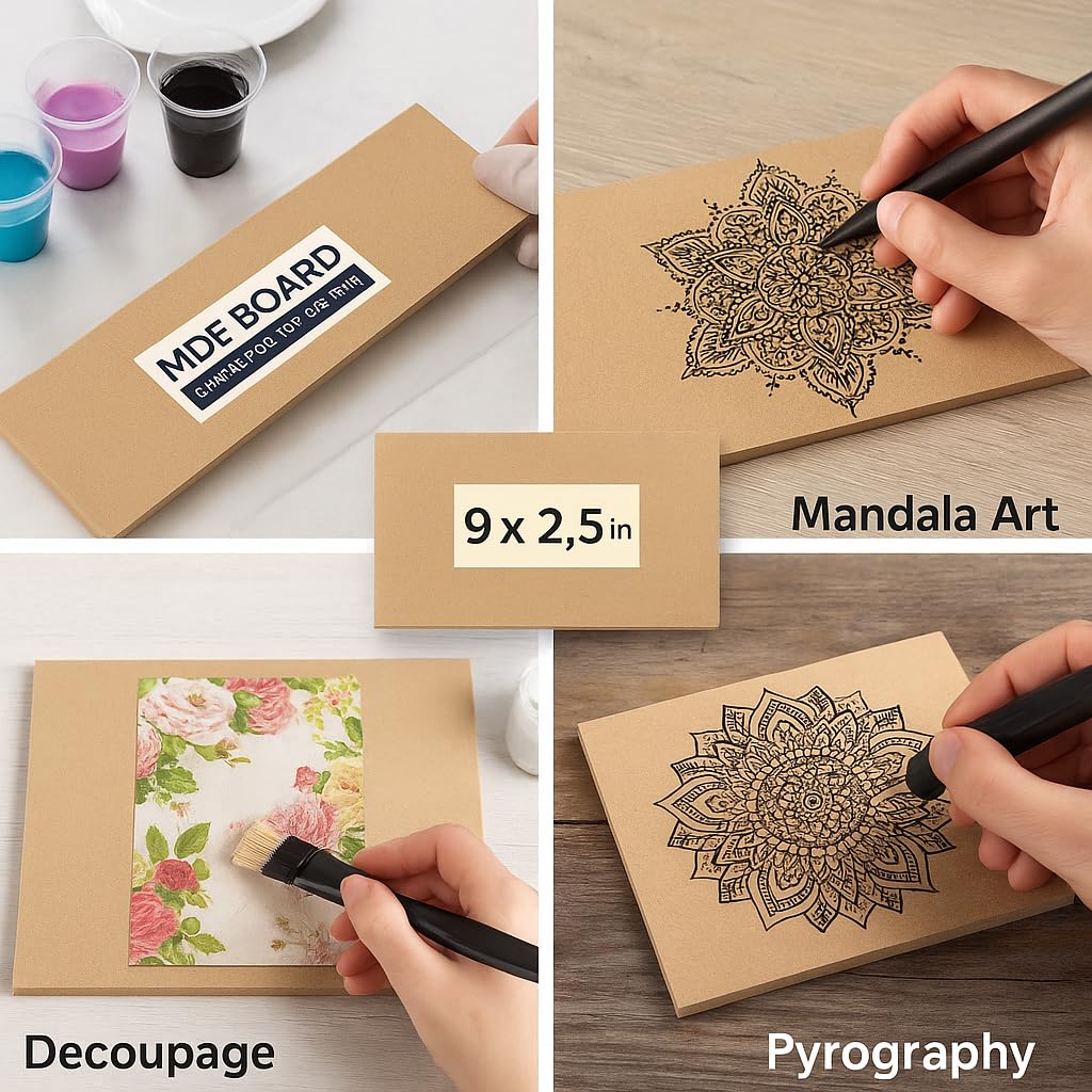 RK Trends 3.4 mm MDF Boards for DIY Art & Crafts,(Pack of 6Pcs) Wood MDF Sheets for Craft Work, Painting, Resin Art, Fluid Art, Decoupage, Mandala Art, Pyrography. (9 Inch x 2.5 Inch)