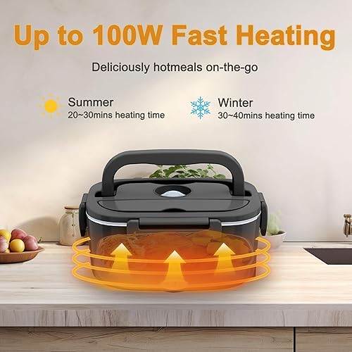 Miniatura 3 de Nifogo Fiambrera eléctrica para adultos con 2 recipientes de acero inoxidable 1.5L 80W, fiambreras térmicas para hombres, lonchera eléctrica 1.5L