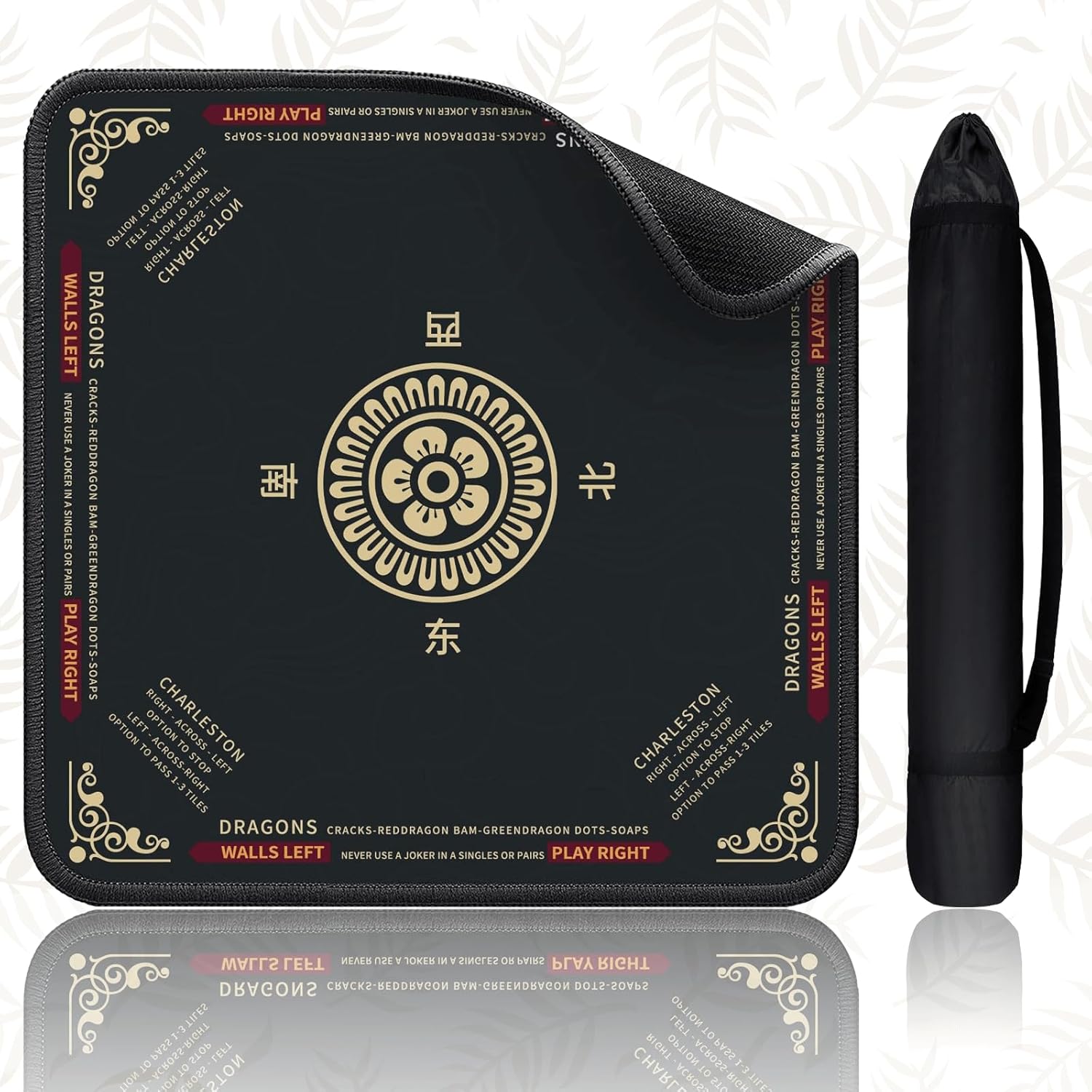 Mahjong Mat Black, 32"-32" Thickness Mahjong Table Cover with Carry Bag, Mah Jong Gaming Table Mats Non-Slip & Less Noise
