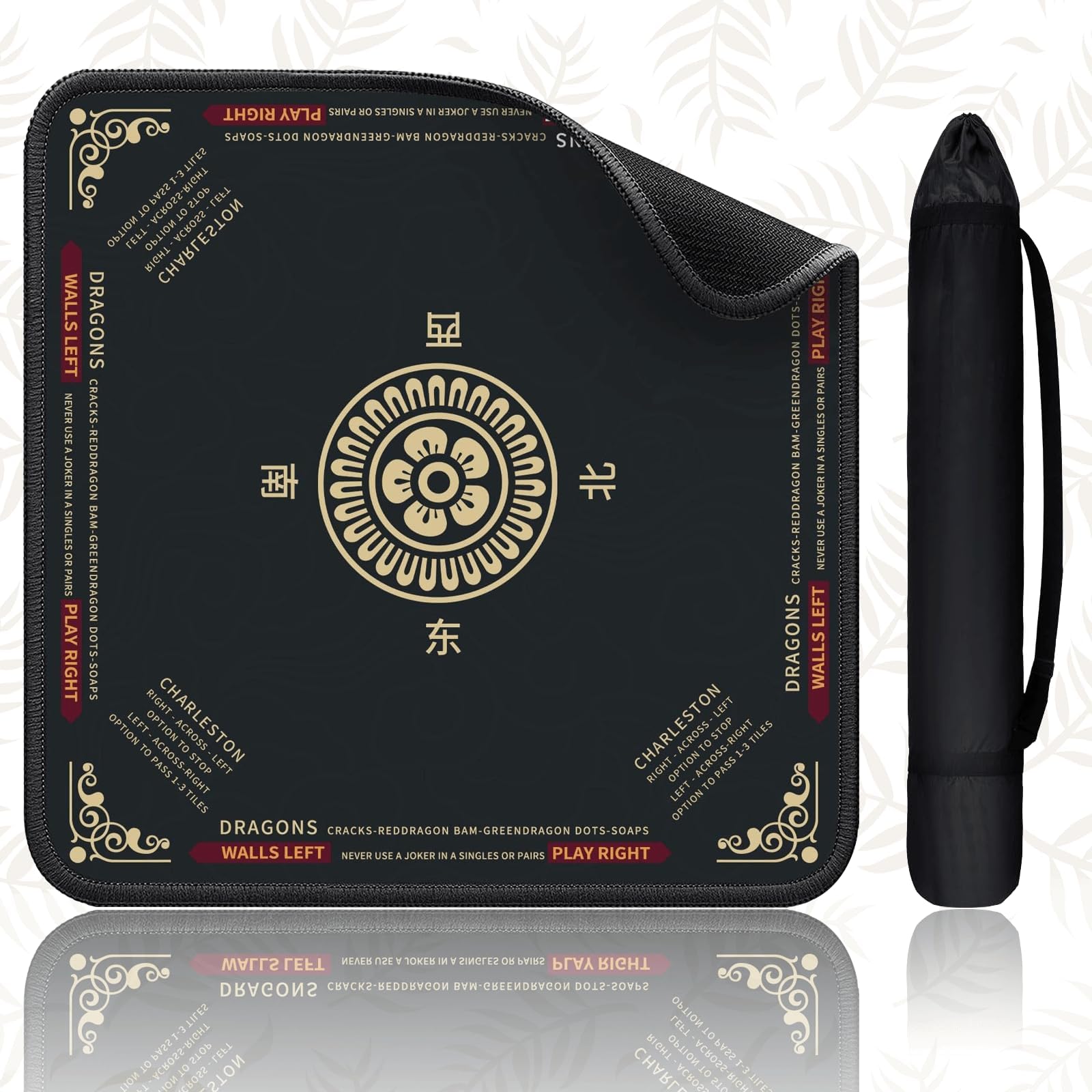 Mahjong Mat Black, 32"-32" Thickness Mahjong Table Cover with Carry Bag, Mah Jong Gaming Table Mats Non-Slip & Less Noise