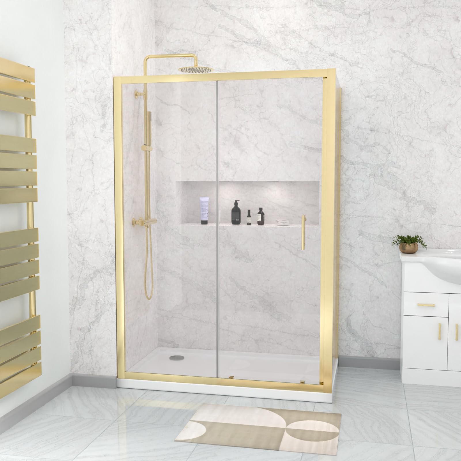 Nes Home 1100 X 800Mm Shower Enclosure Sliding Door & Side Panel Brushed Brass