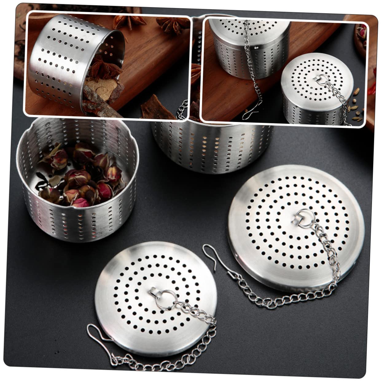 PRETYZOOM 3 Juegos Colador De Té De Acero Inoxidable Difusor De Té Infusor De Té Manejar Con Infusor Bol Filtro De Té Colgante Té De Hojas Sueltas Más Empinado Práctico Porta Té 2 Piezas * 3