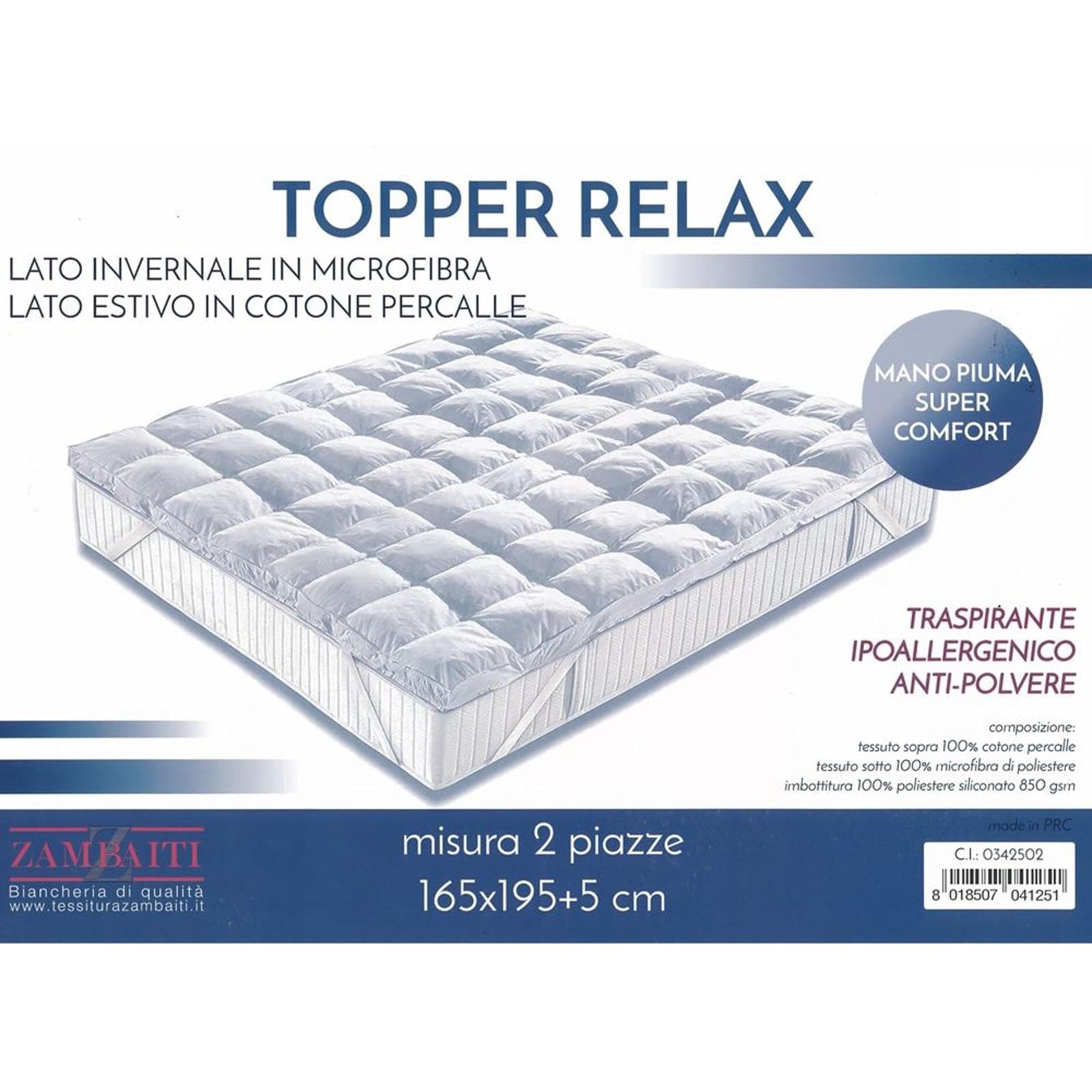 Zambaiti Topper per Il Materasso Made in Italy Art. Relax