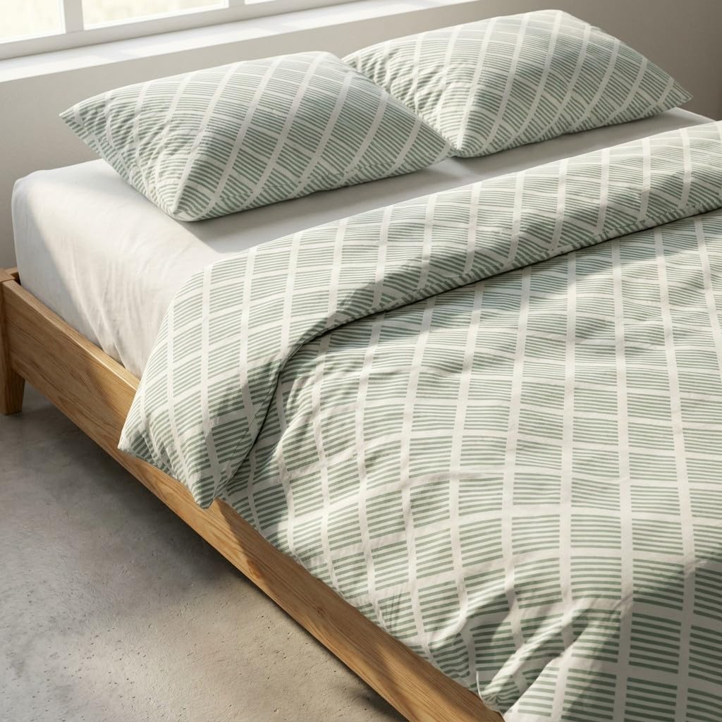 GAMUSI Juego Funda nórdica Cama 180 100% algodón - 2 Fundas Almohada 50x95 cm, geométrica Color Agua