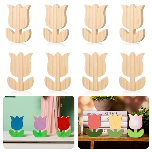 AWIZOM 12 Pcs Spring Tulips Wooden Cutouts Unfinished Tulip Flowers